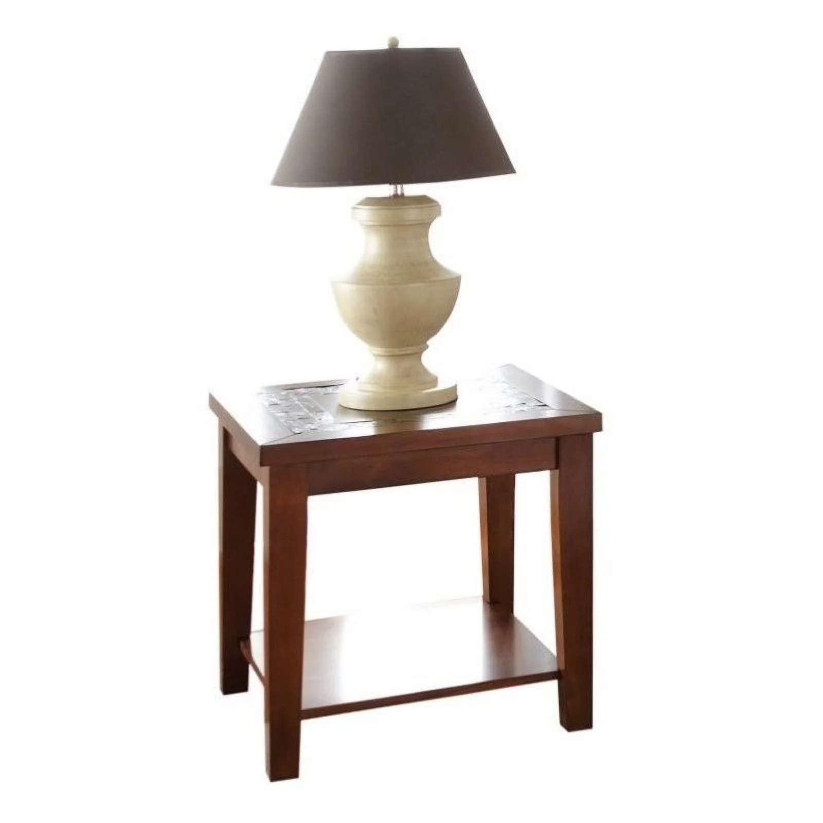 Home Square Davenport Slate Wood End Table in Brown Cherry - Set of 2