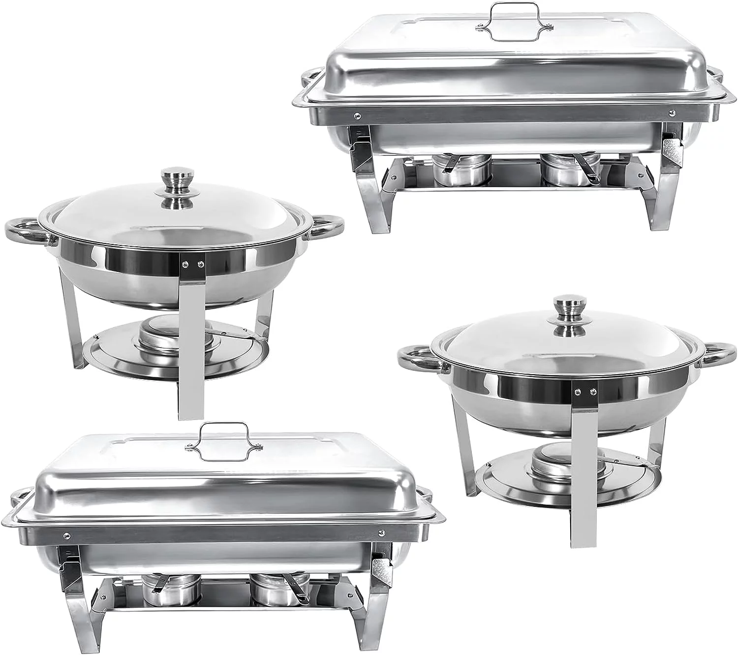 JSTUOKE Chafing Dish Buffet Set,2 Rectangular Chafers 9L + 2 Round Chafing Dish 3.5L