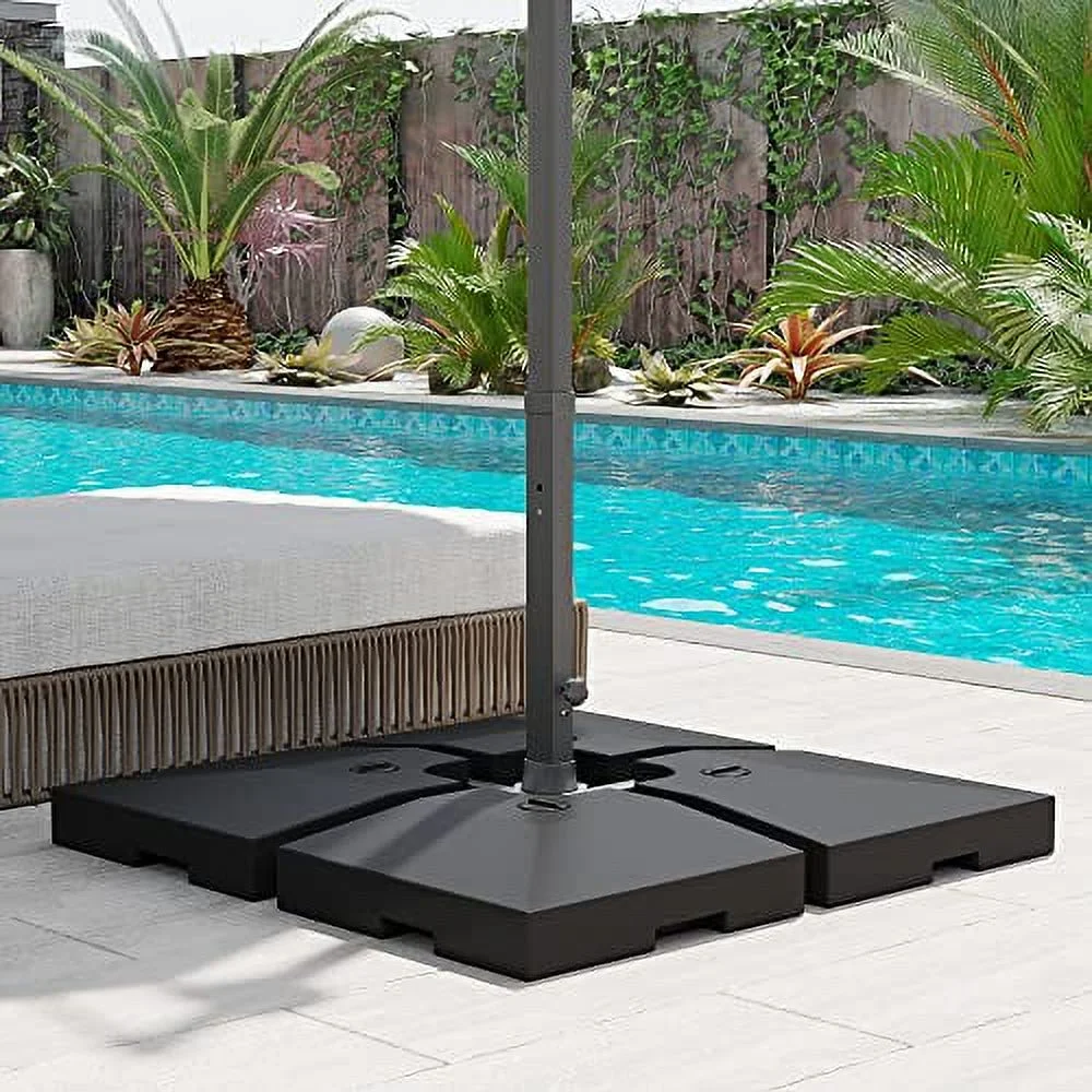 Outsunny 4 Pieces Cantilever Patio Umbrella Base, Outdoor Offset Umbrella Weights, 176 lbs Capacity Water or 264 lbs Capacity Sand Plates Set, Black