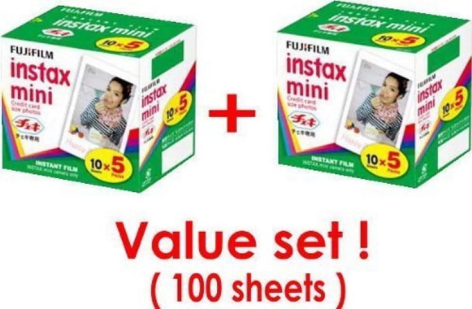 Fujifilm Instax Mini Instant Film, 10 Sheets of 5 Pack × 2 (100 Sheets)