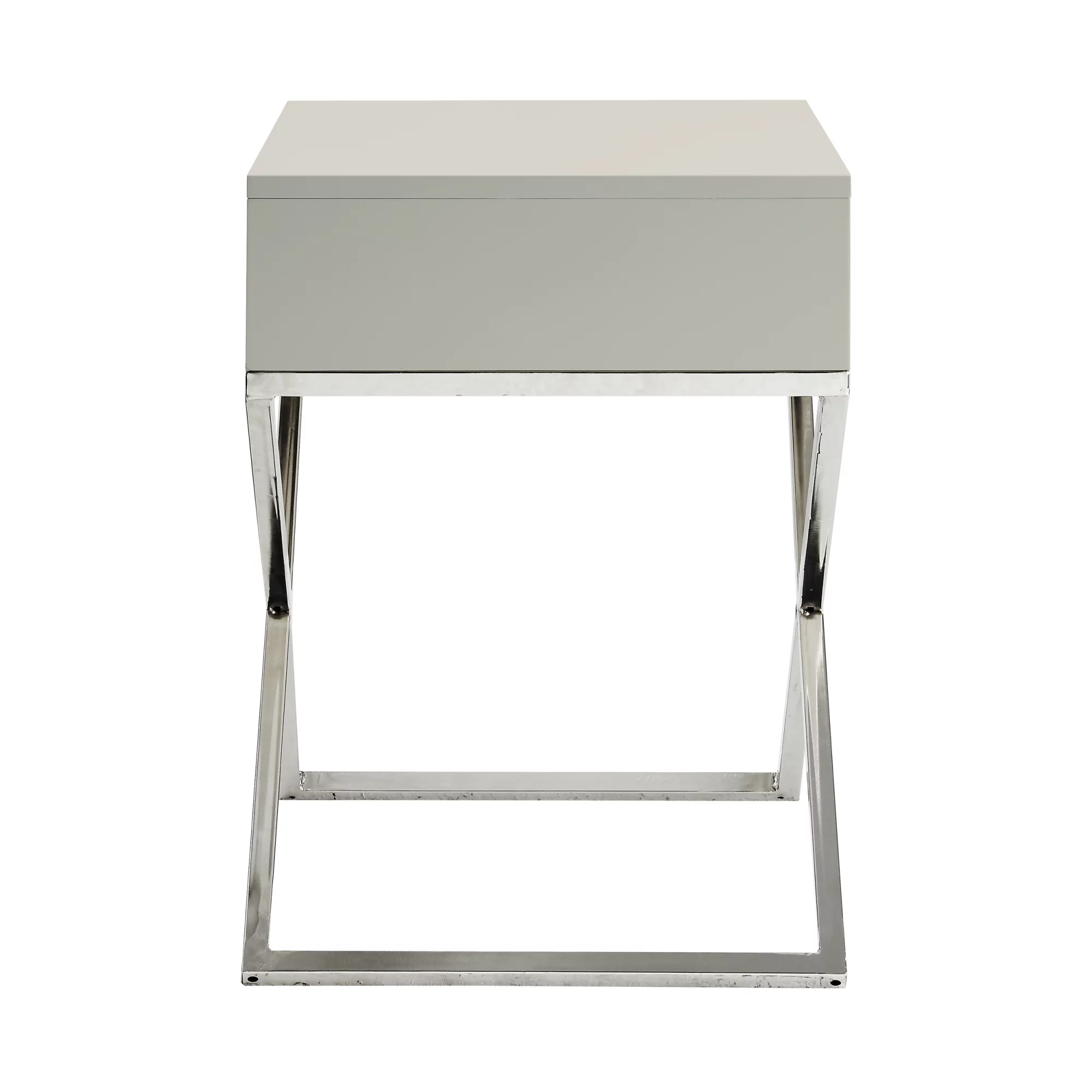 Jakob Light Grey Side Table - Square Lacquer-Finish Chrome, X-Metal Leg,