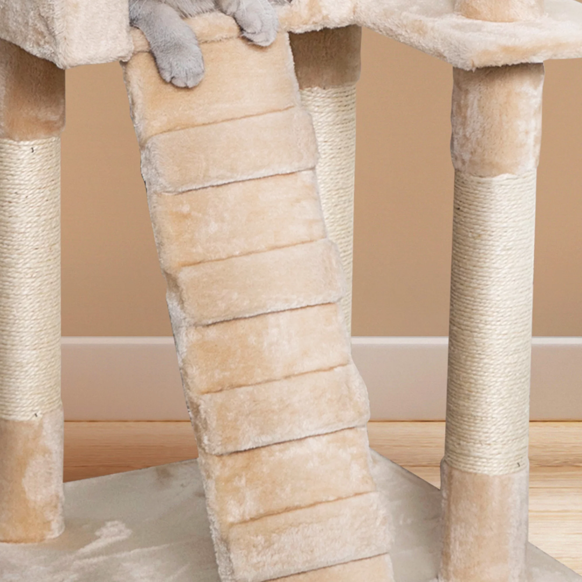 Go Pet Club 52-in Cat Condo & Scratching Post Cat Tree Tower, Beige