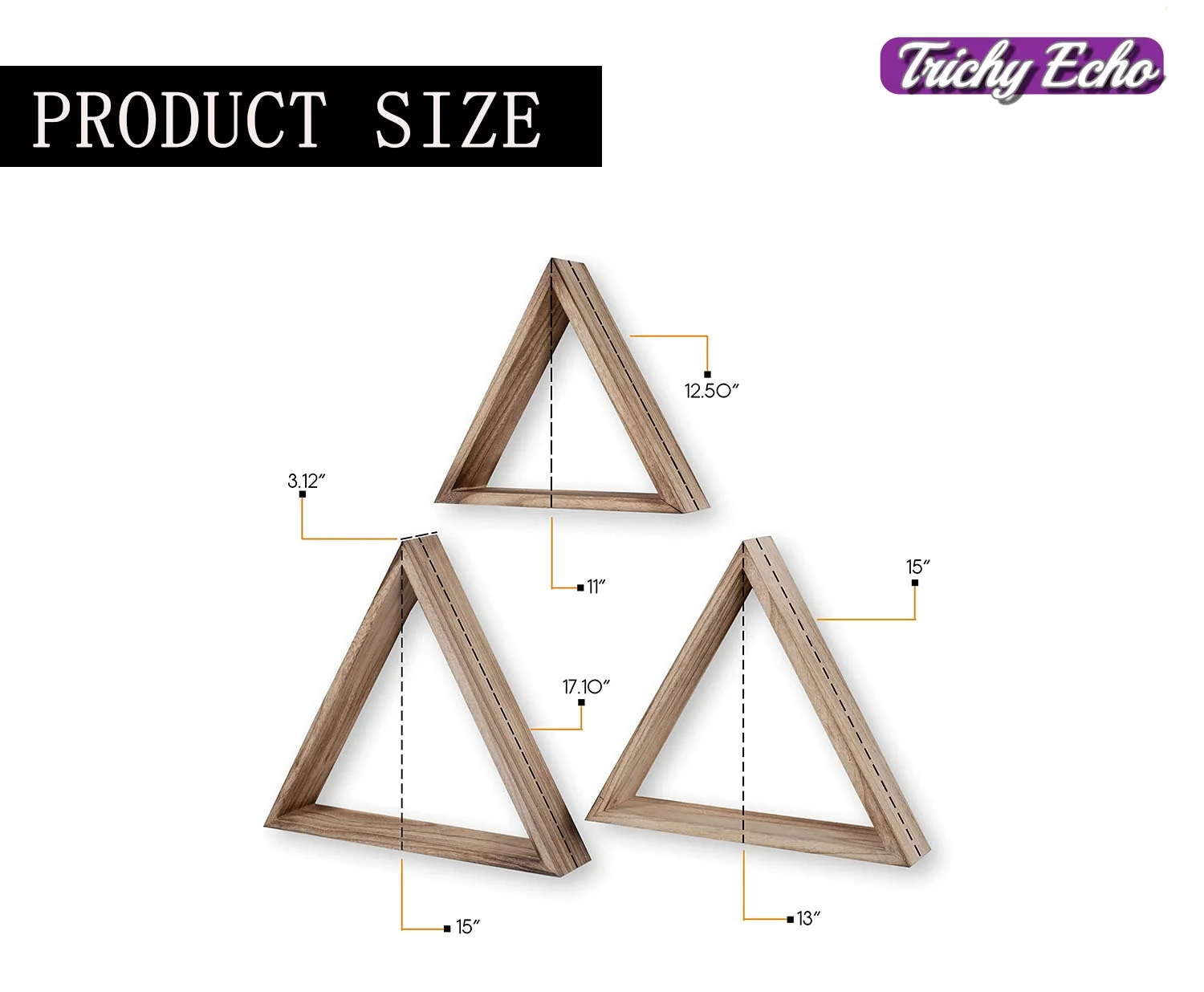 Wall Mount Triangle Wooden Box Geometric Floating Shelf Distressed Walnut Varying Sizes Set of 3