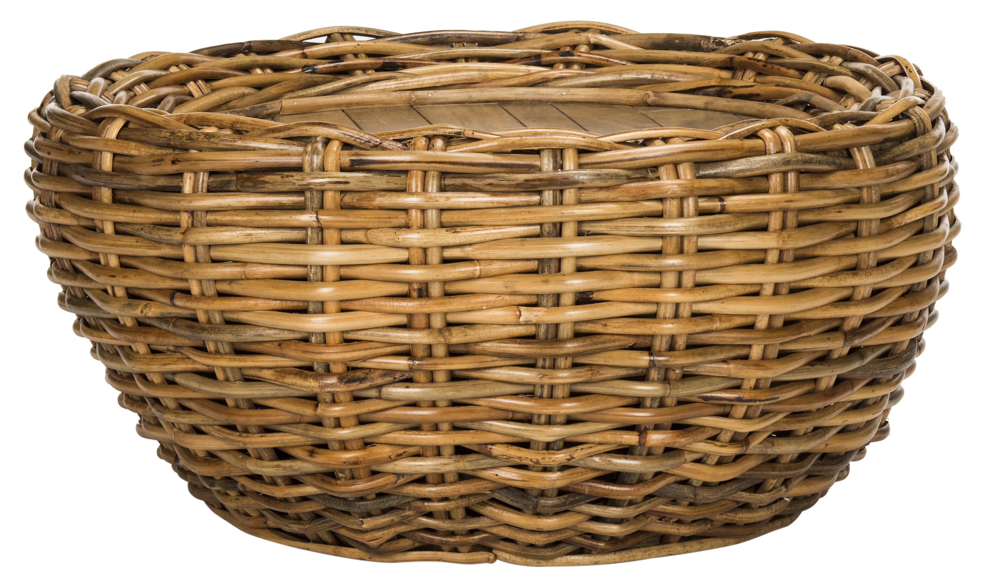SAFAVIEH Alley Wood Top Round Wicker Coffee Table, Natural Brown
