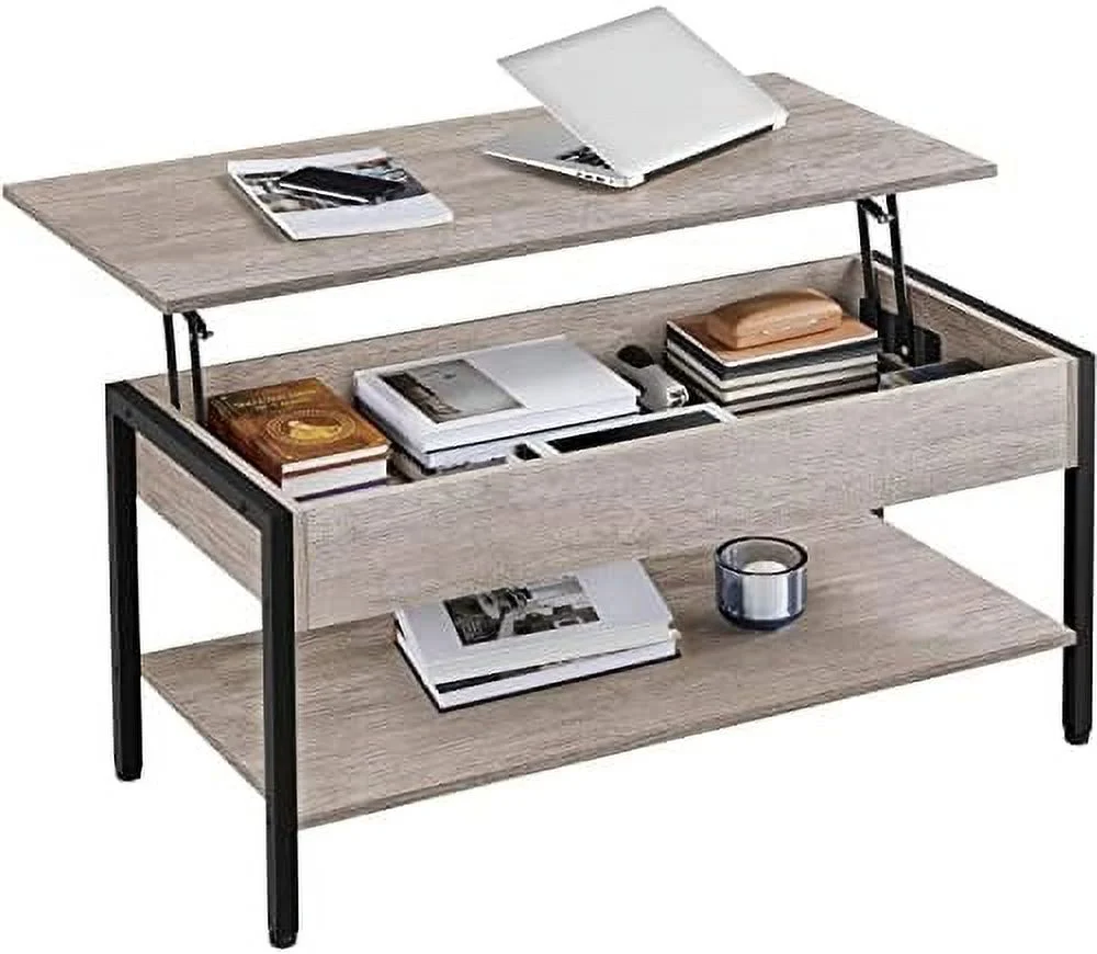SQVGYU Lift Top 41 in Coffee Table with Hidden  Compartment  Wooden Lift Up Central Table for Living Room  Reception Room  Industrial Style  Gray