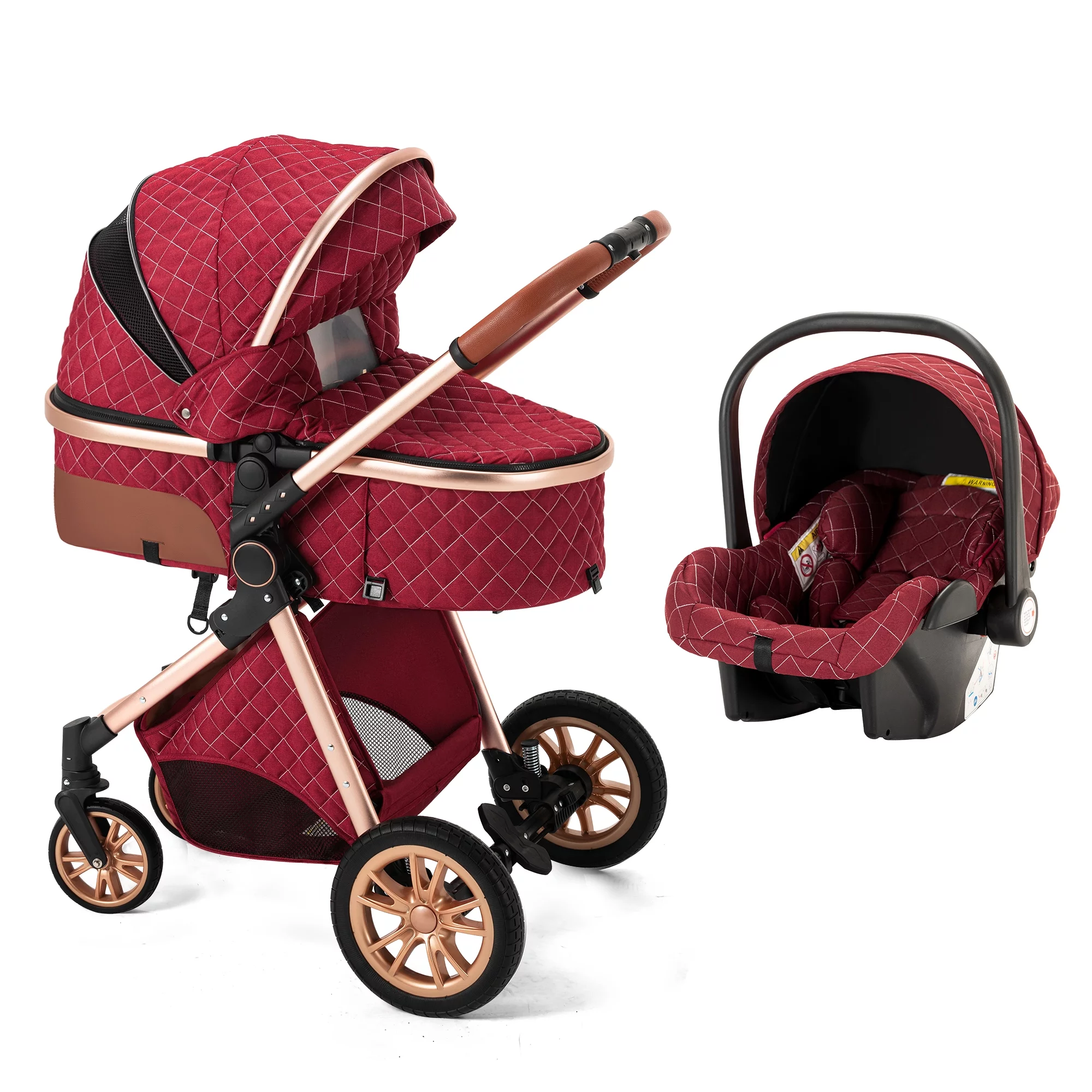 Luxury Pram High Landscape Baby Stroller Folding Pushchair for 0-36 Months Kids,Red