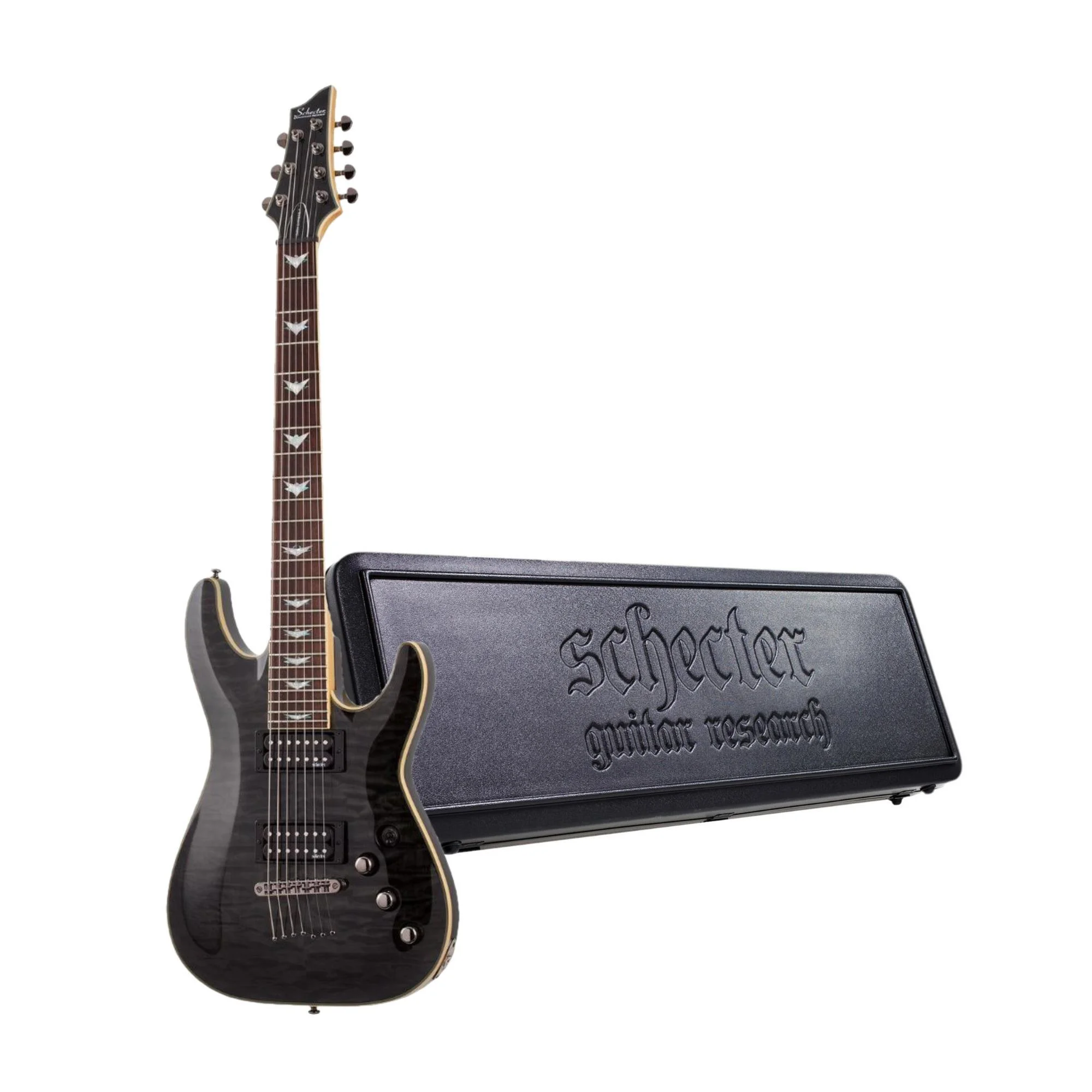 Schecter Omen Extreme-7 Electric Guitar (Right-Hand, See-Thru Black) with Schecter Universal Guitar