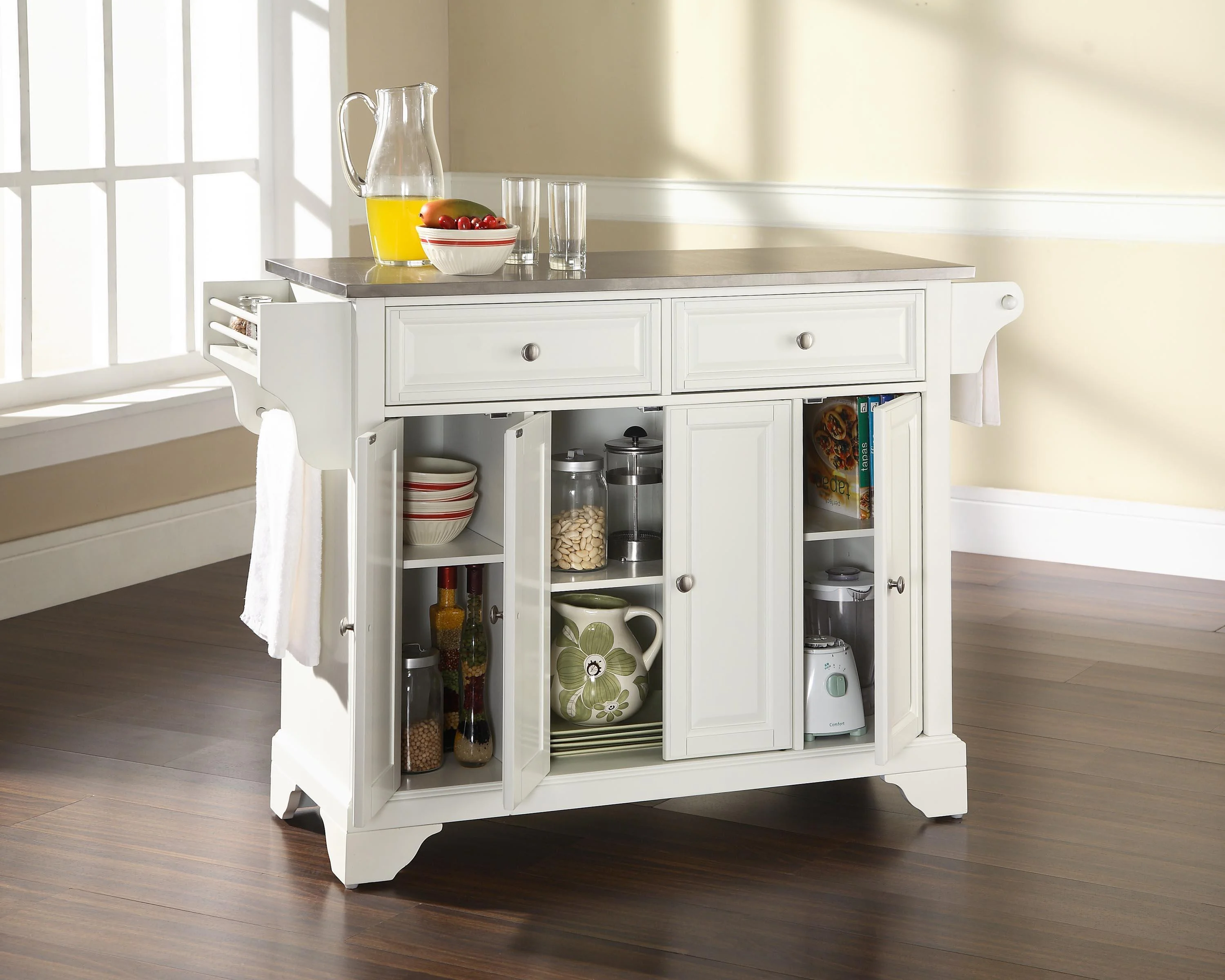 Crosley Furniture LaFayette Wood Kitchen Island in White & Silver