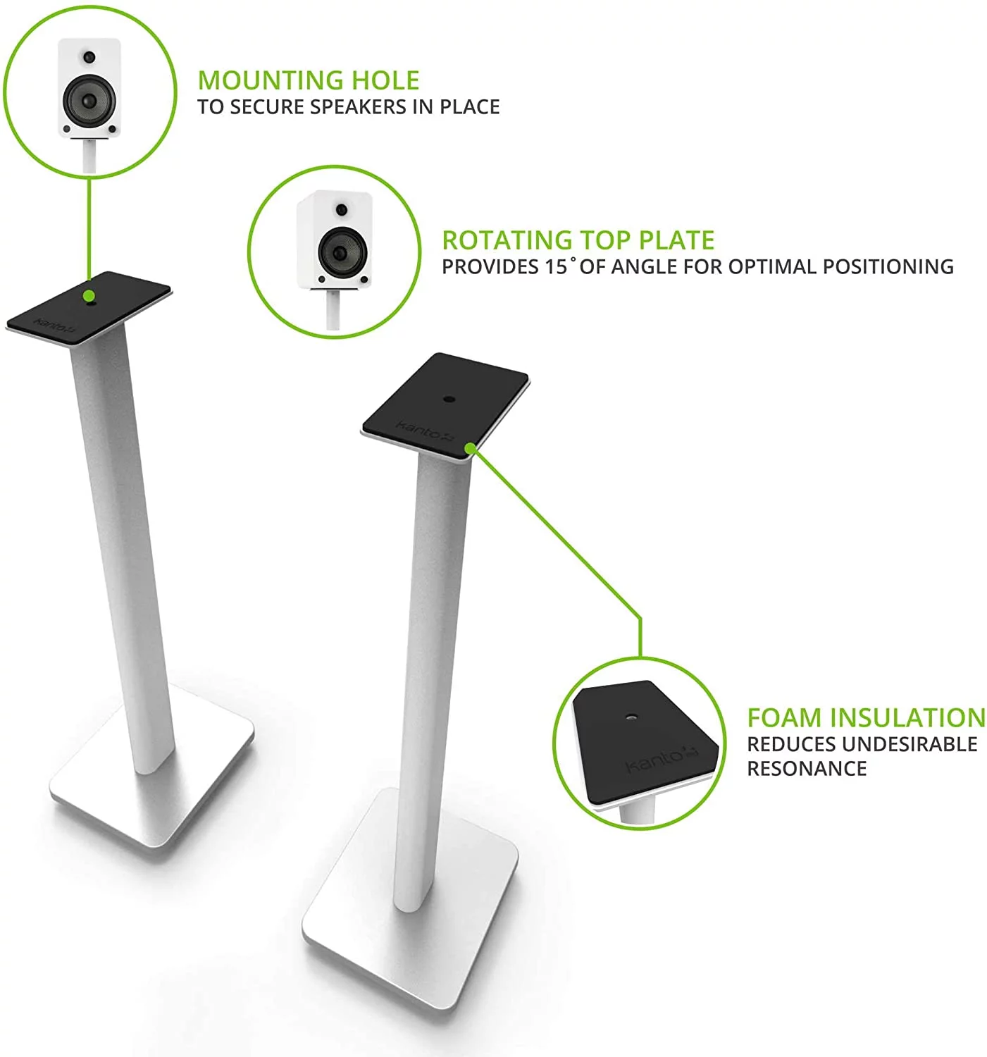 Kanto YU6MW 200W Bookshelf Speakers with Bluetooth - Matte White (Pair) with Kanto SP26PLW 26