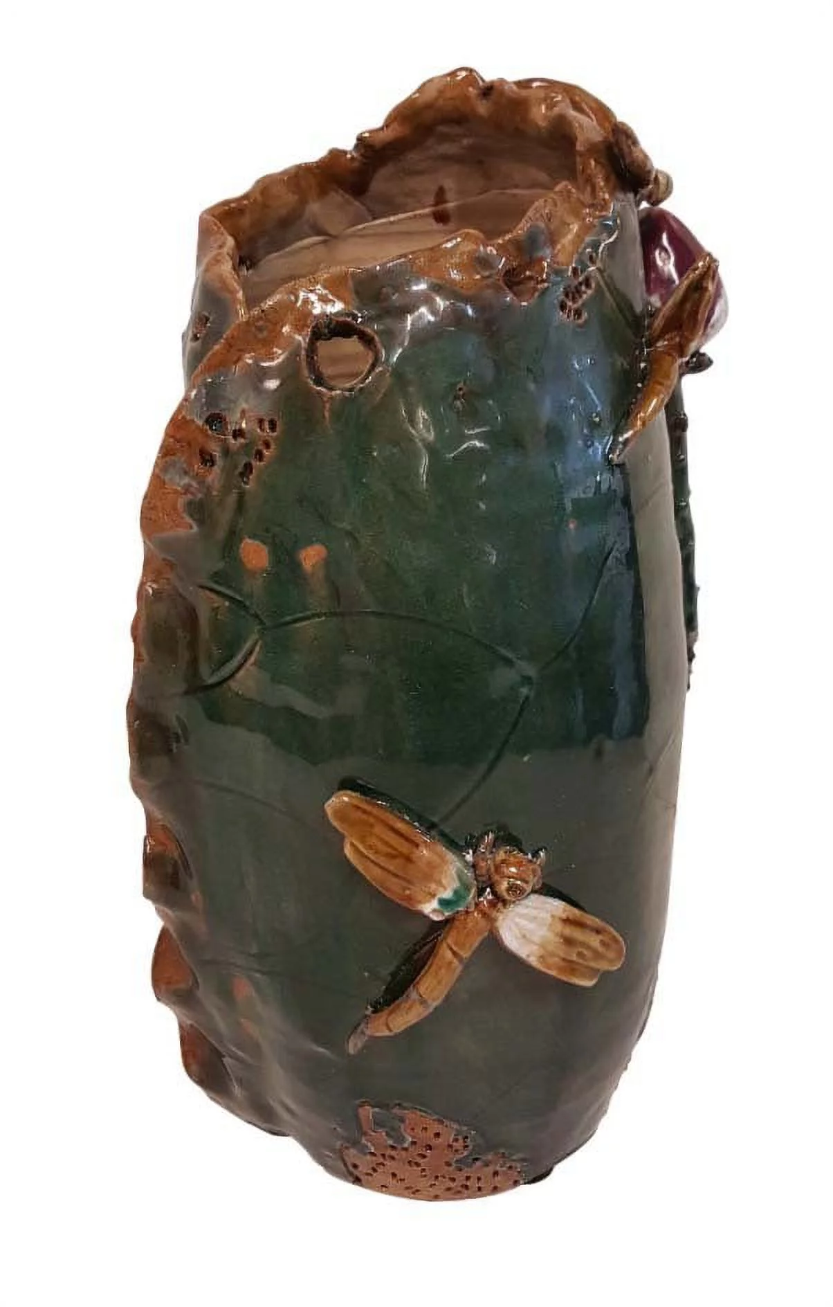 Lotus Leaf Dragon Fly Sculptured Vase 15