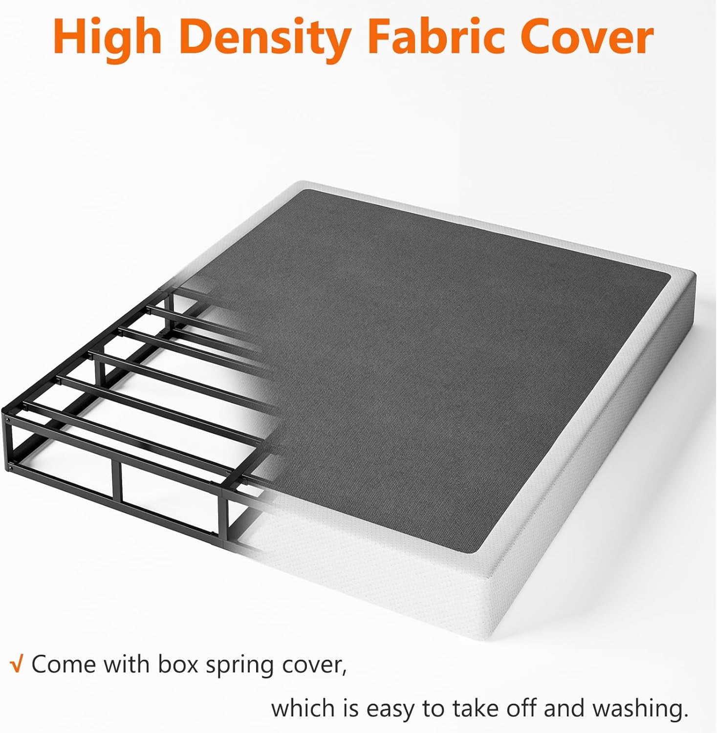 YILAN Box Spring Queen, 9 Inch Metal Queen Box Spring Only, Heavy Duty Mattress Foundation with Cover, Non-Slip, Noise Free, Easy Assembly (Queen, 9)