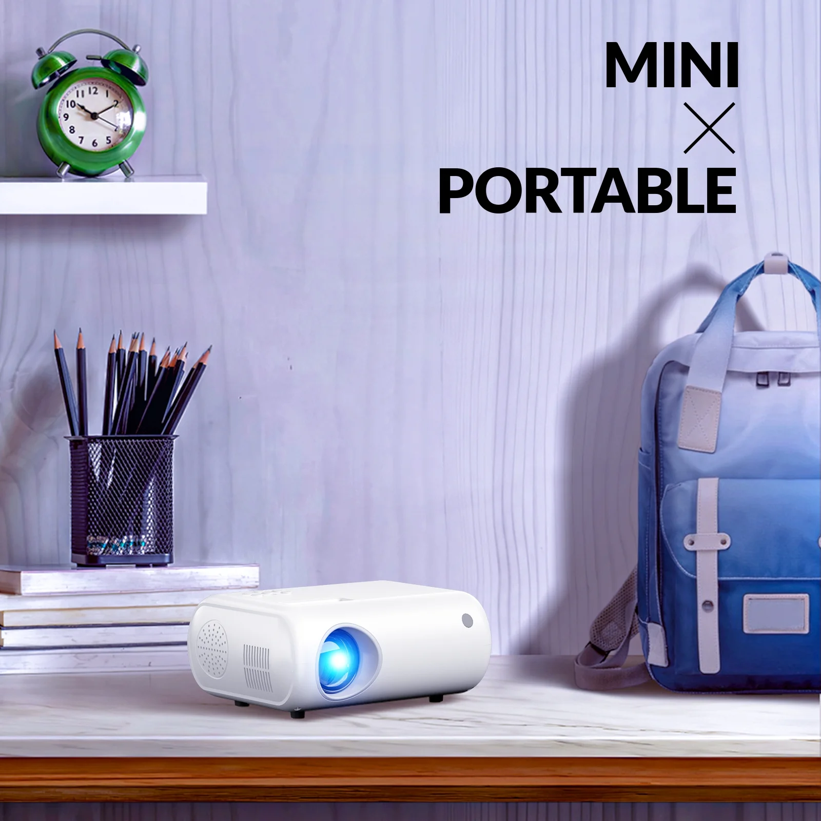 ELEPHAS Mini Home Movie Projector White Portable Outdoor Projector with 6500 Lux and Full HD 1080P