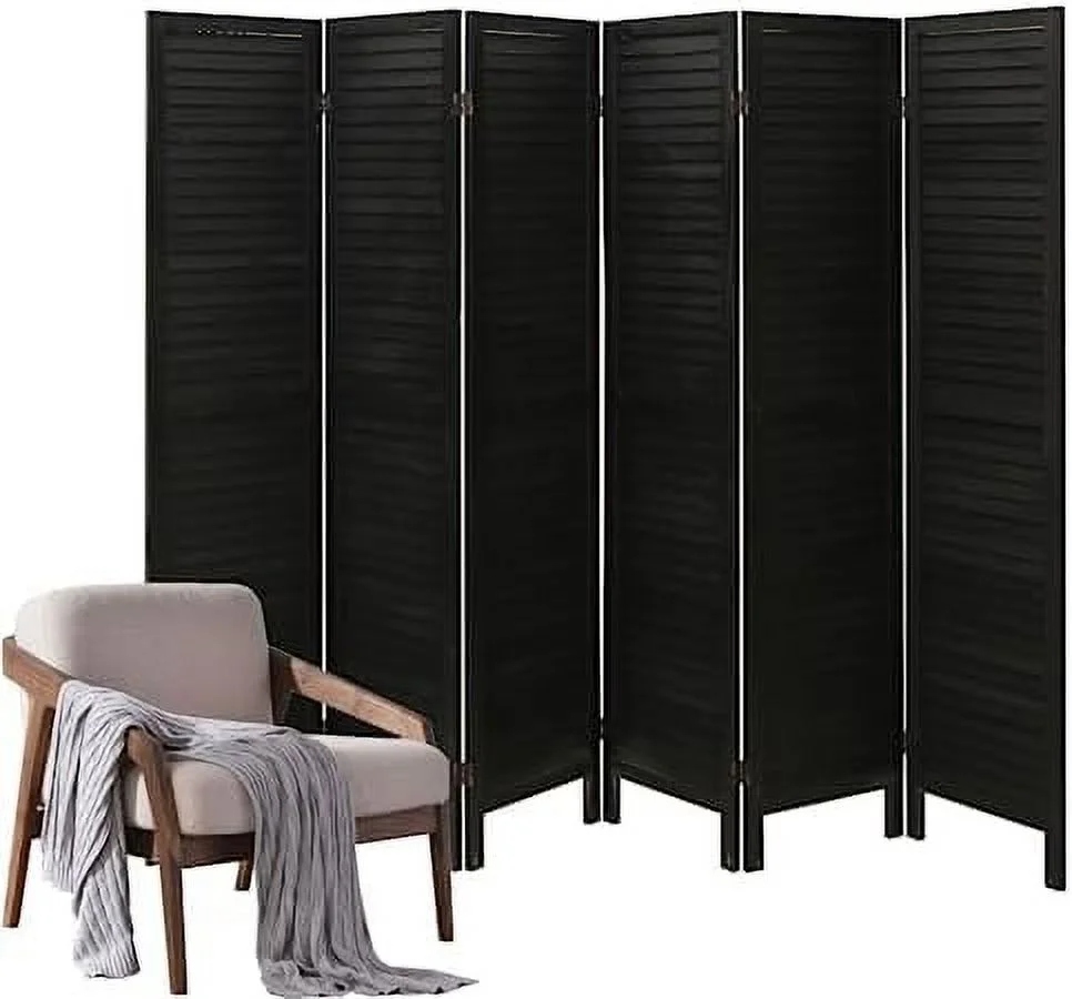 CHNJHUM 6 Panel Louver Room Divider  5.6ft Tall Wood Partition Room Dividers and Folding Privacy Screens  Freestanding Room Separators Divider Wall  Dark Black