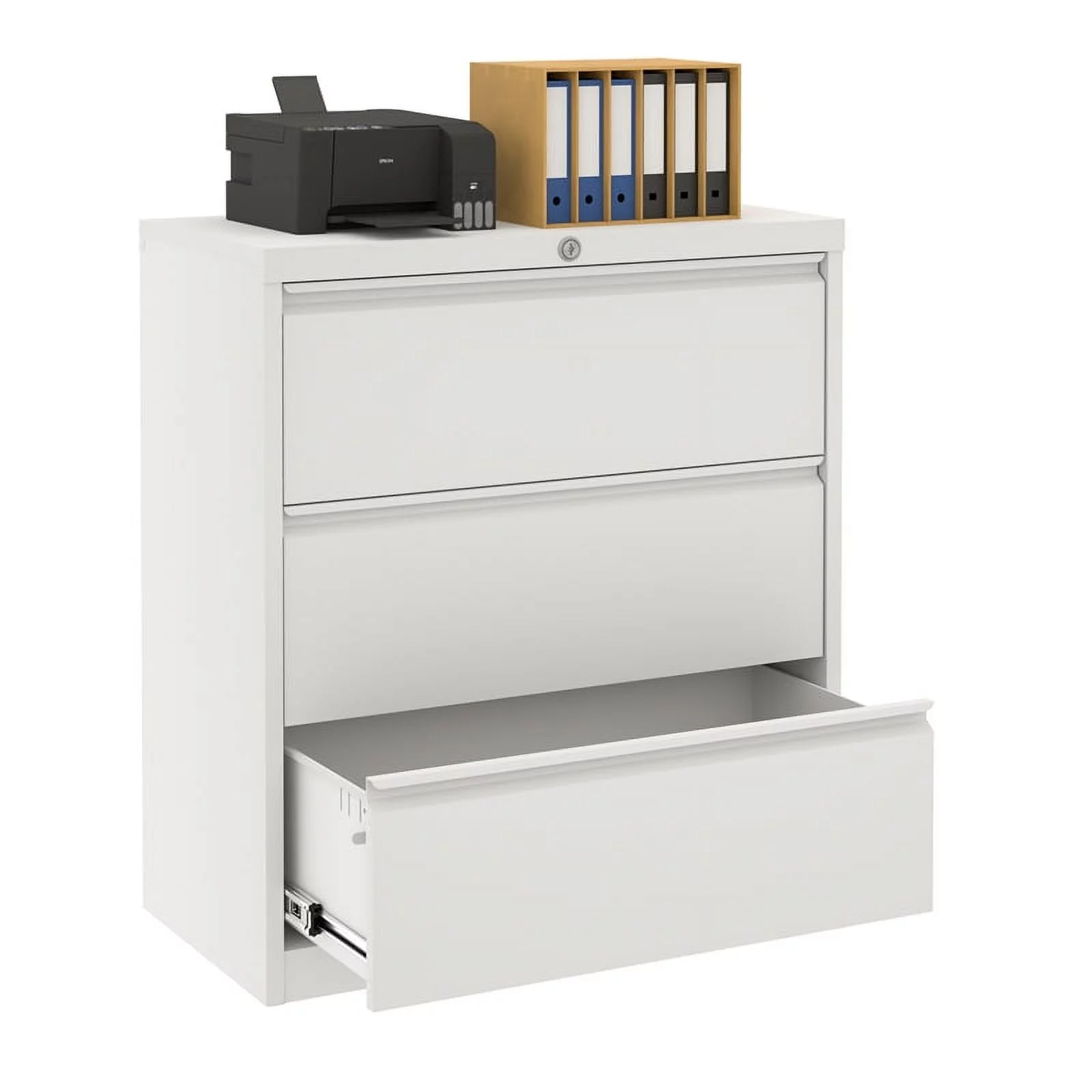 GangMei 3-Drawer Steel Metal Lateral Locking Filing Cabinet with Lock in White