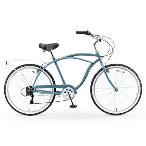 sixthreezero Around the Block Men's 26 In. 7-Speed New Beach Cruiser Bicycle with Rear Rack, Steel Cloud