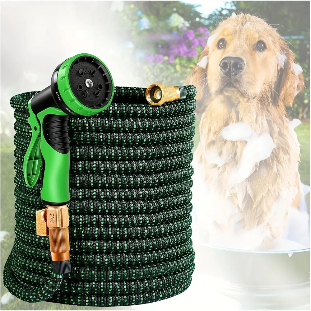 Upgrade 100FT Expandable Garden Hose Water Hose with 10-Function High-Pressure Spray Nozzle, Heavy Duty Flexible Hose, 3/4