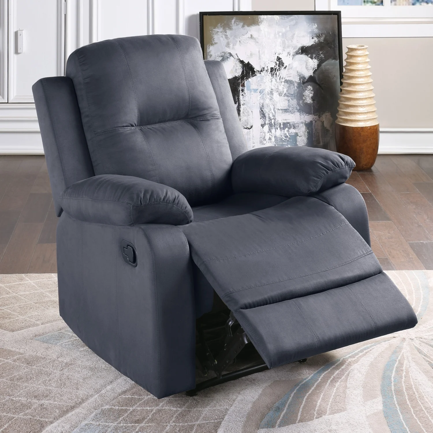 Modern Elegant Ebony Color Microfiber Motion Recliner Chair with Manual Motion and Plush Armrest  Tufted Back  Living Room Furniture - 1pc