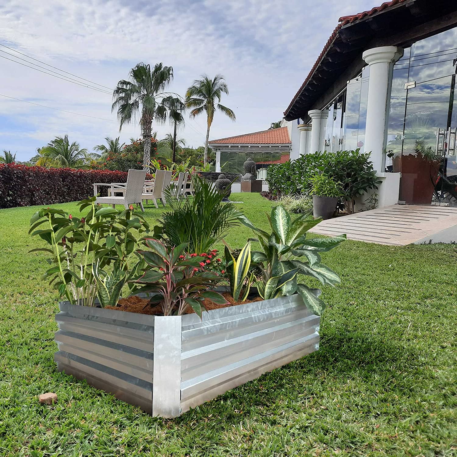 Grapevine PL10153 6A Galvanized Steel Raised Garden Bed, Square