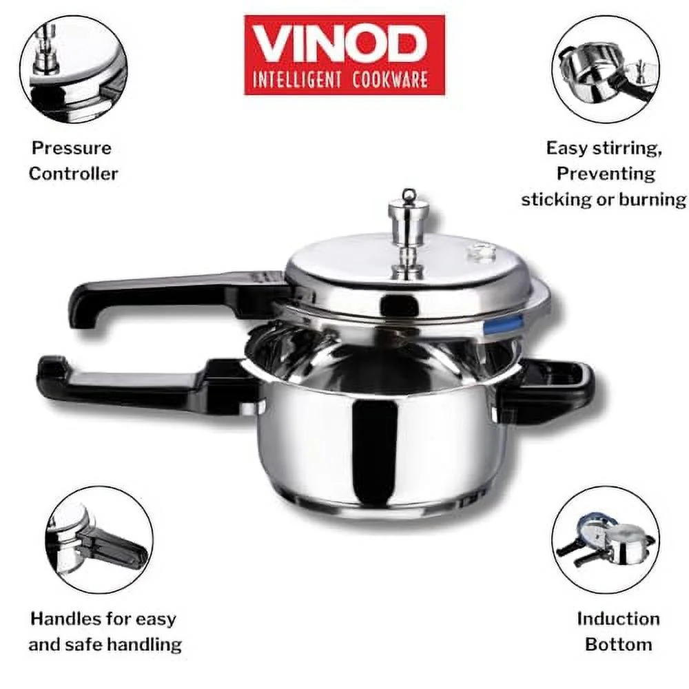 Vinod V-5L Stainless Steel Sandwich Bottom Pressure Cooker, 5-Liter,Silver,Medium