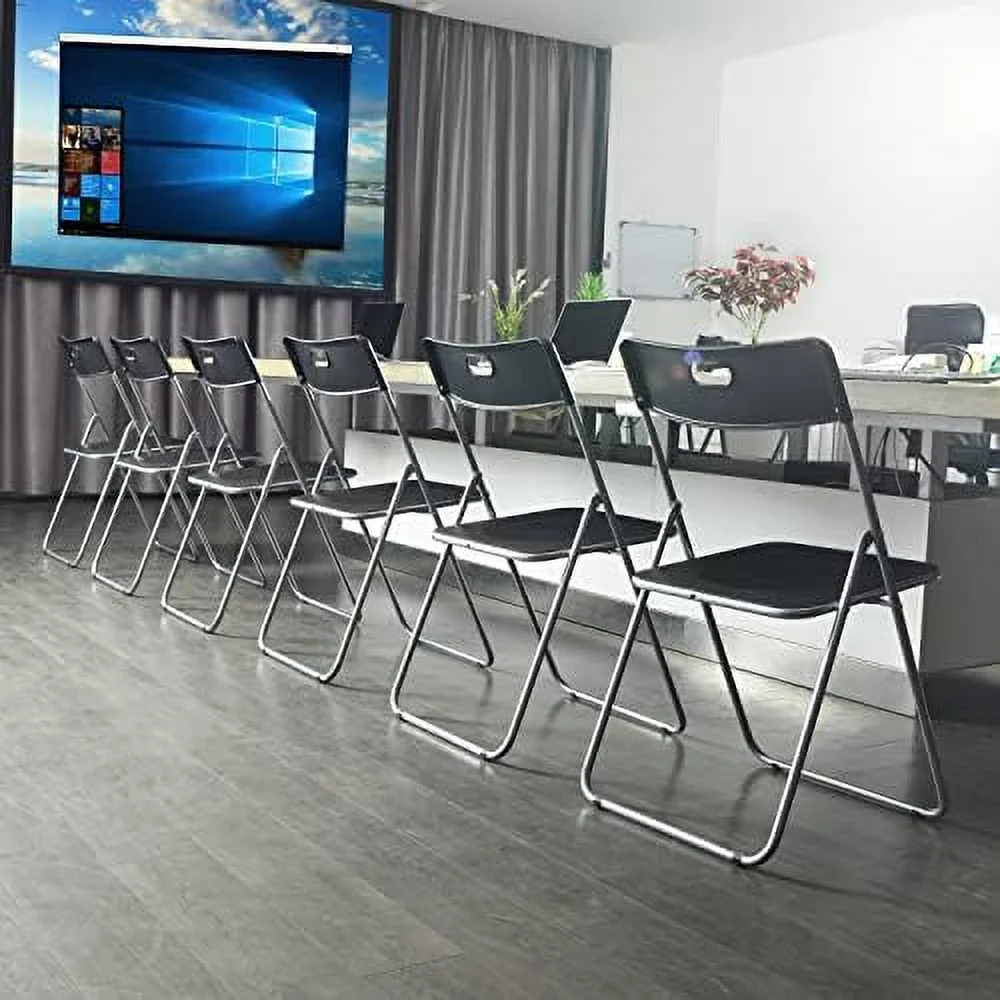 TJCGDTY 15.7'' Foldable Chair Lightweight Portable Commercial Chair with Plastic Seat for Desks Indoor/Outdoor for Home Office Student Study Chair  Black (6-Pack with Handle)