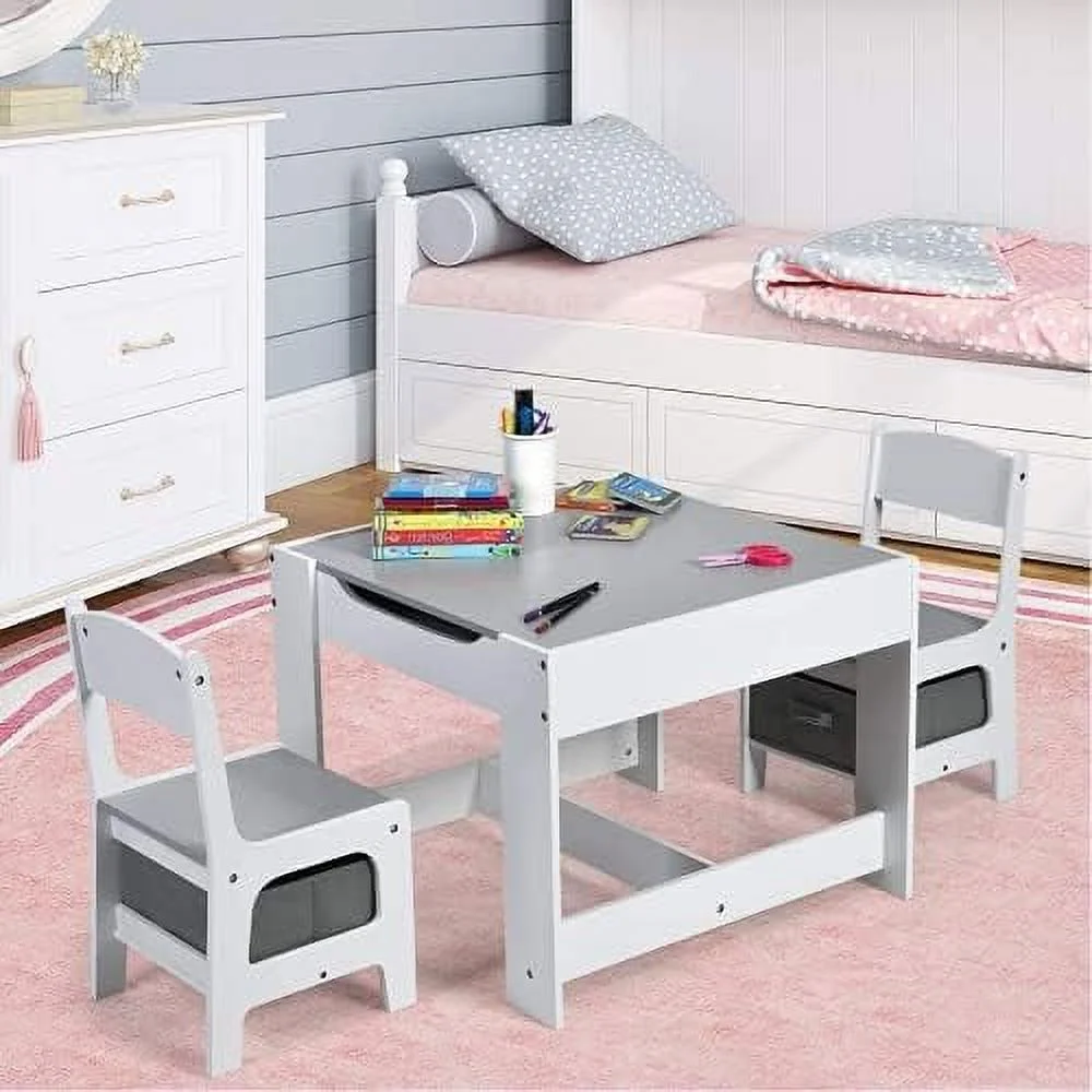 JYHOME Table & Chair Set  3 in 1 Children Activity Desk Sets with  Drawer  Detachable Blackboard  Multifunctional Toddlers Entertainment Set Ideal for Painting  Reading & Writing