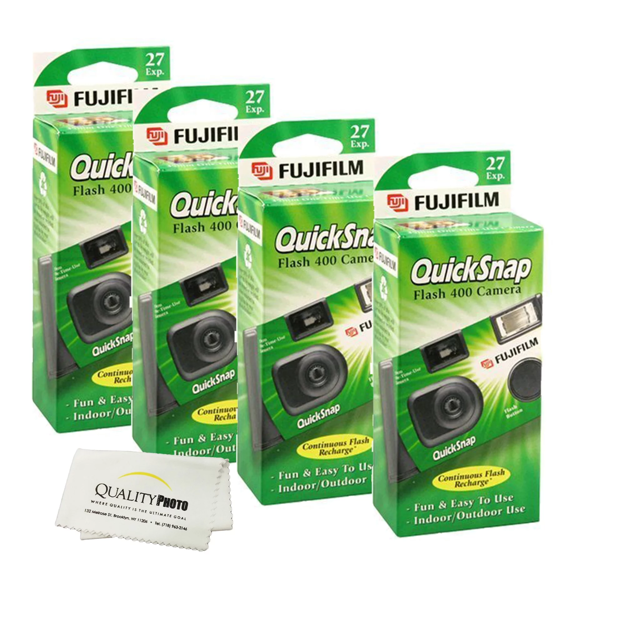Fujifilm Quicksnap Flash 400 Disposable 35mm Camera (4 Pack)+ Quality Photo Microfiber Cloth