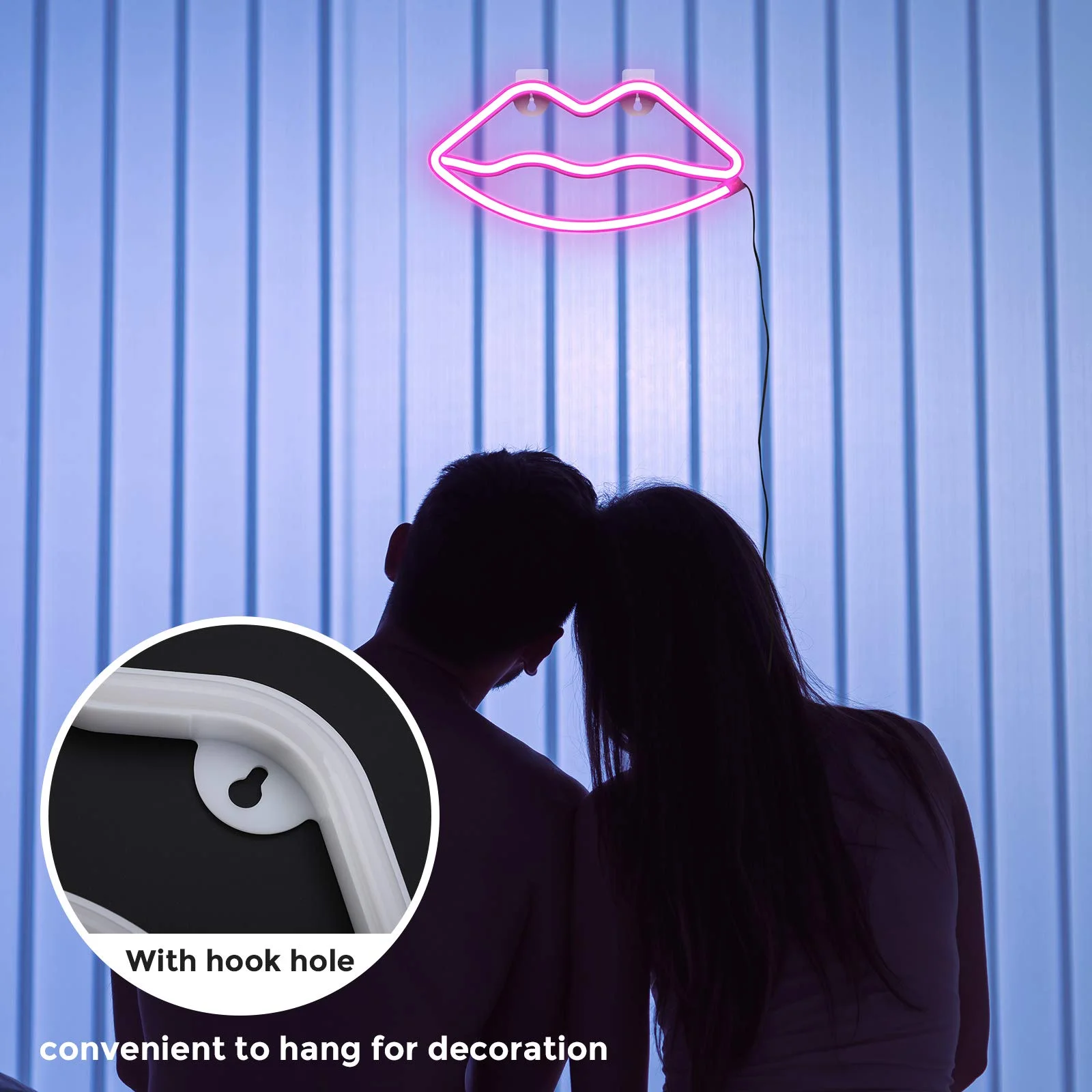Pink Lips Neon Lights, Neon Sign Girl's Wall , 3 AA Battery/USB
