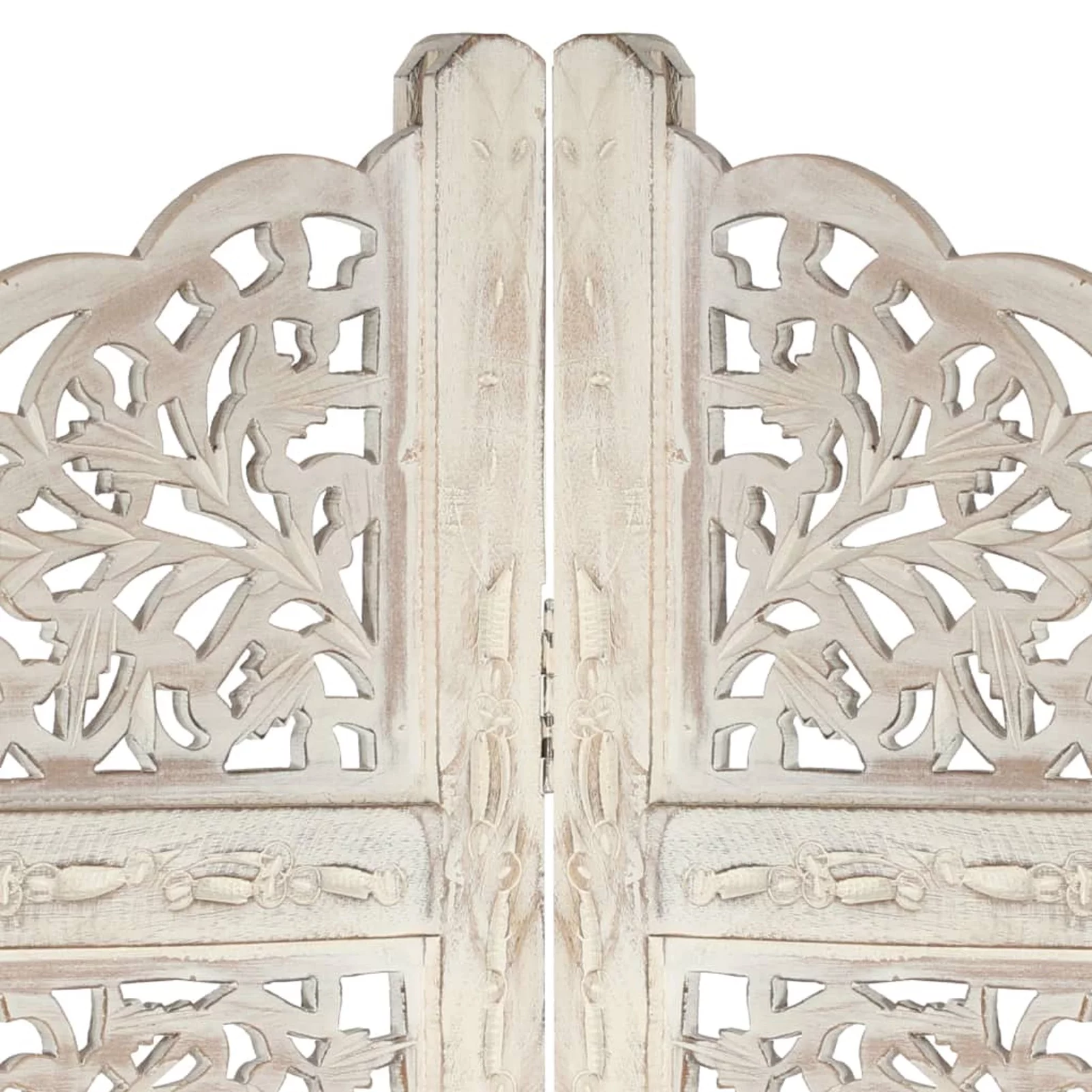 Uteam Carved 4-Panel Room Divider Solid Mango Wood 63x65 White Handcrafted