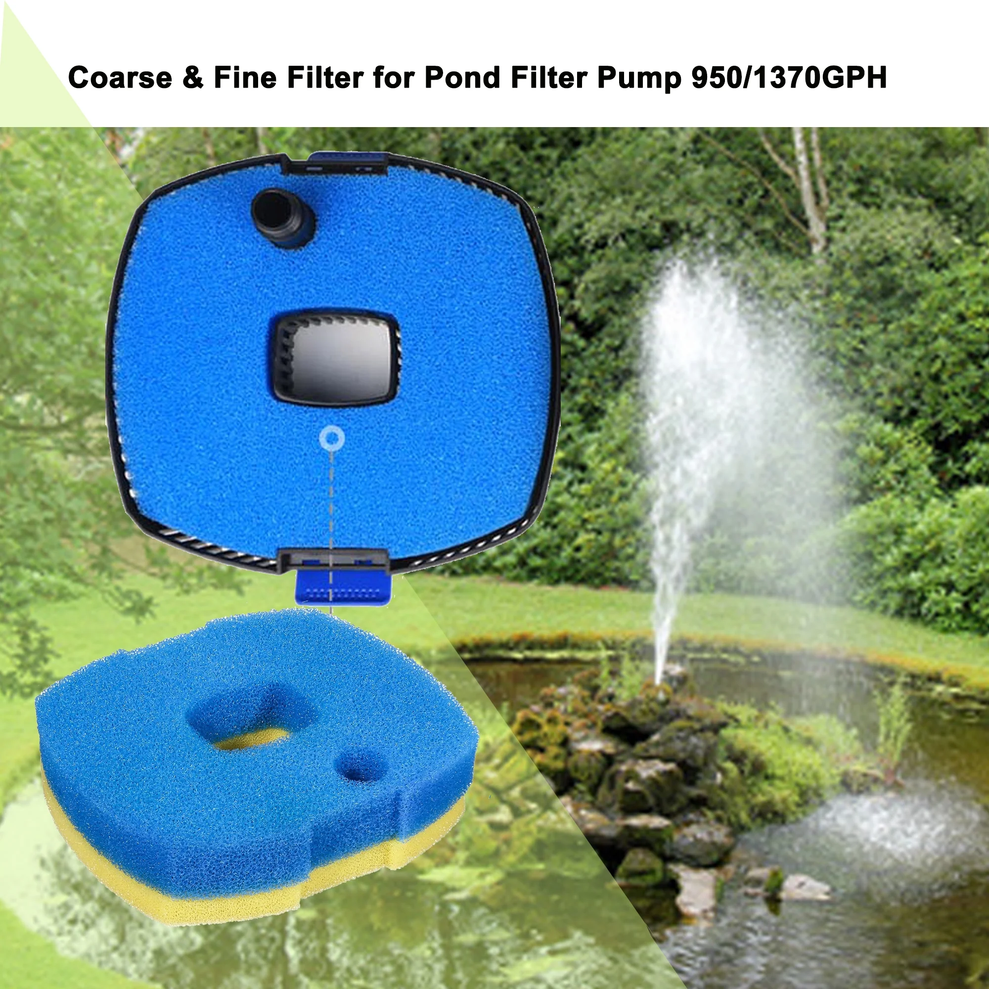 Qzbhct 2 Pack Pond Filter Pads,Coarse and Fine Sponge for Pressure Pond Filter Foam Koi Fish Replacement Pump 950/1370GPH, Blue and Yellow Filters