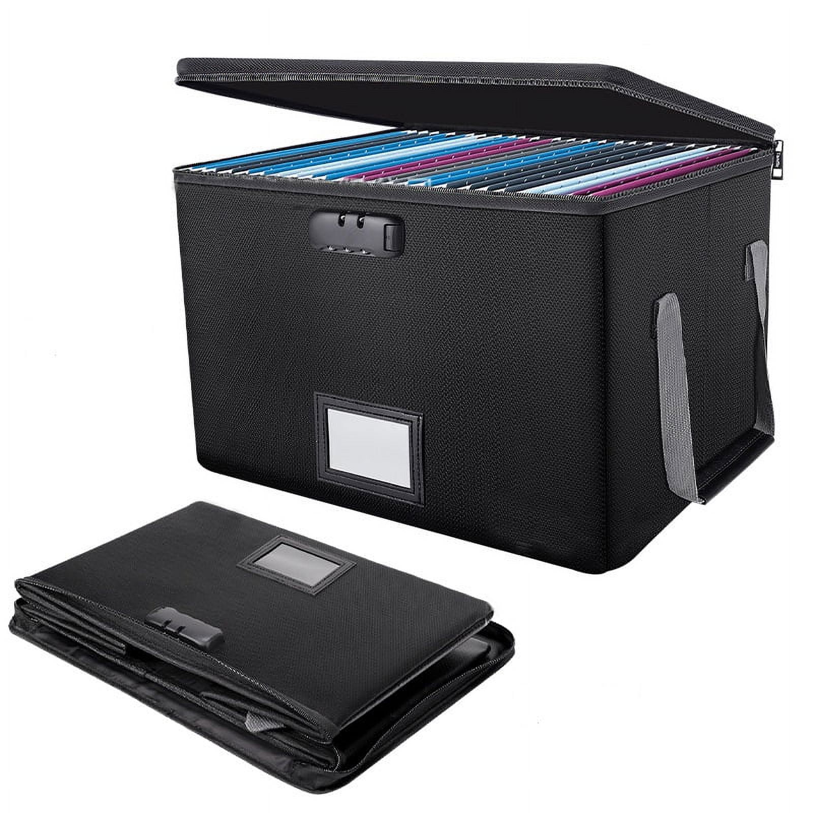 Chunhong Fireproof Document Box with Lock, Collapsible File Organizer Bag Waterproof, Portable Home Office Safe Filing Box Storage Bin with Handles for Letter/Paperwork/Passport