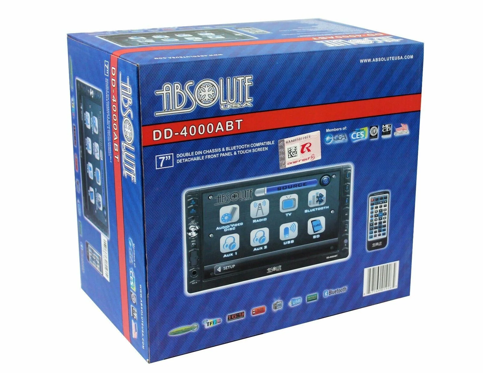 Absolute DD-4000ABT 7-Inch Double Din DVD / CD / MP3 / USB / BLUETOOTH w Speaker