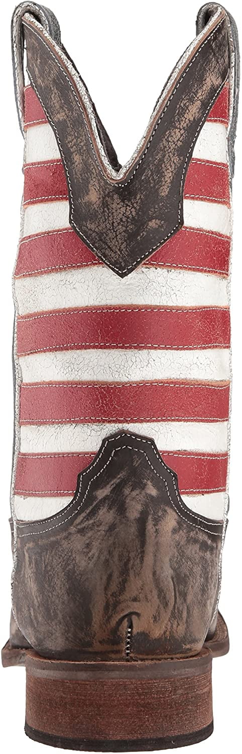 Roper 12In Mens Brown Leather American Flag Cowboy Boots 9EE