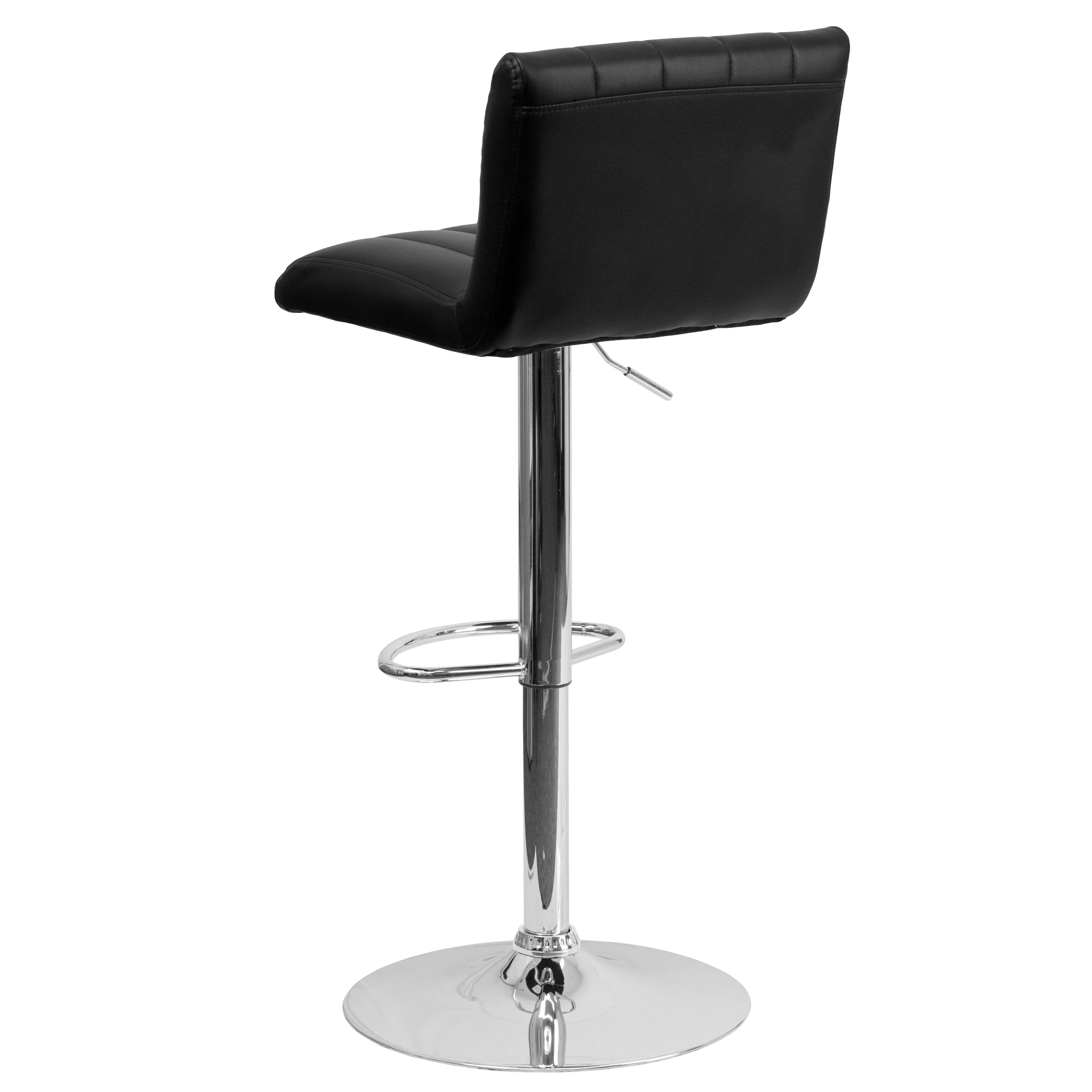 Emma + Oliver Black Vinyl Adjustable Height Vertical Stitch Back/Seat Barstool