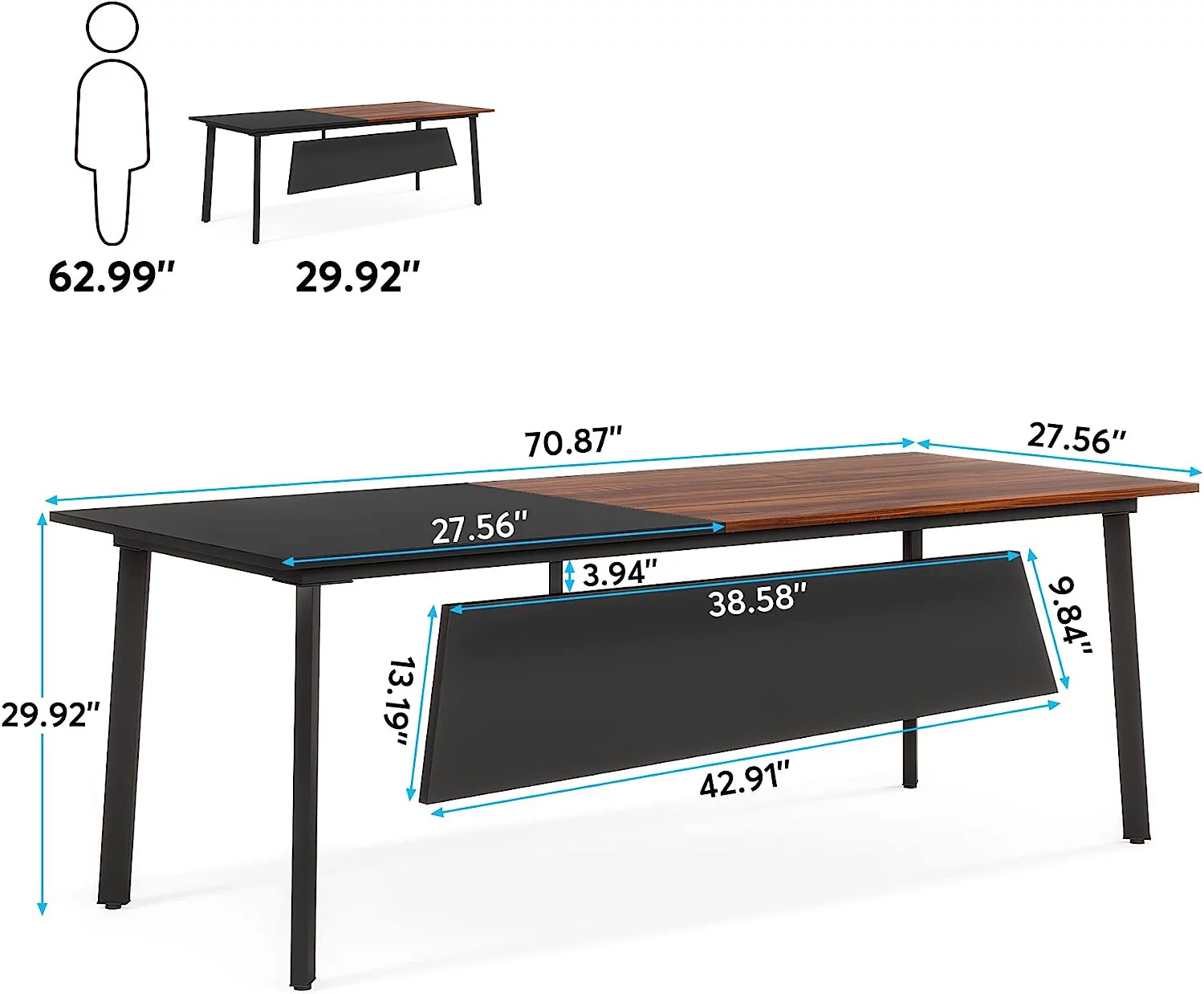 Tribesigns 70.9 inches Executive Desk, Large Computer Desk Wood Conference Table, Rustic Brown