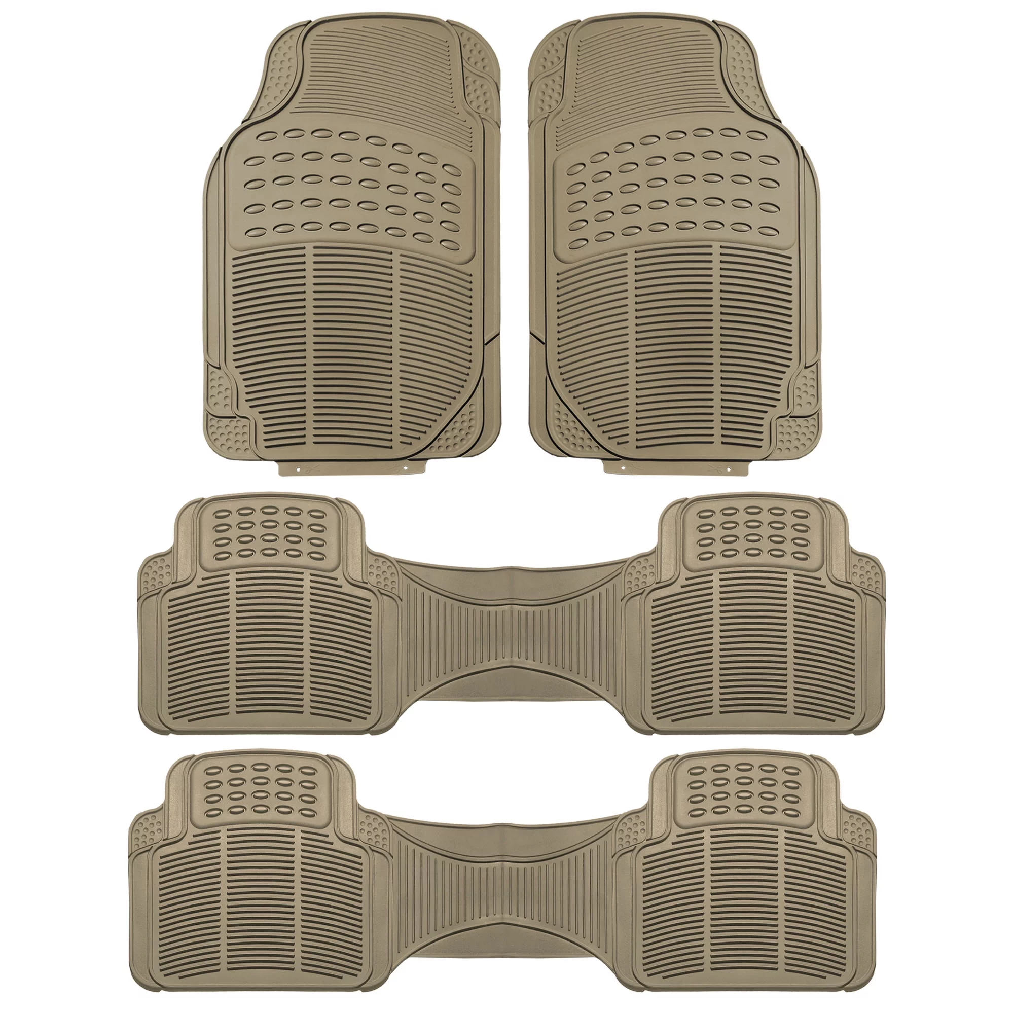 FH Group Heavy Duty Rubber Floor Mats for SUV, VAN, 3 Row Full Set, Beige