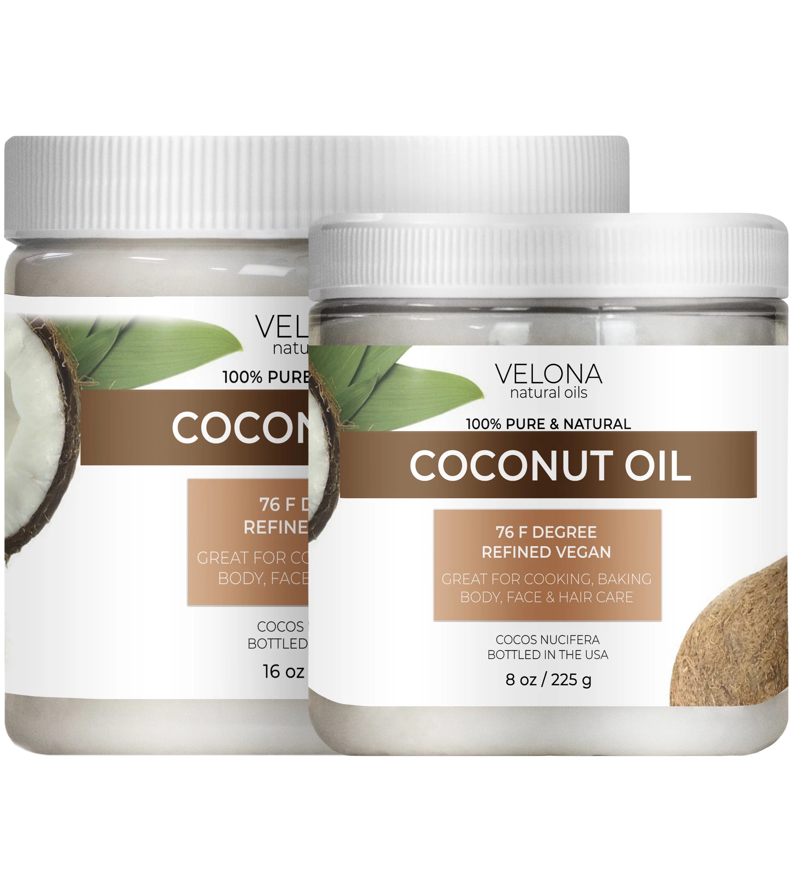 Velona Coconut Oil 76 Degree - 24 oz | 100% Pure and Natural Carrier Oil | in jar | Refined, Cold pressed | Skin, Face, Body, Hair Care