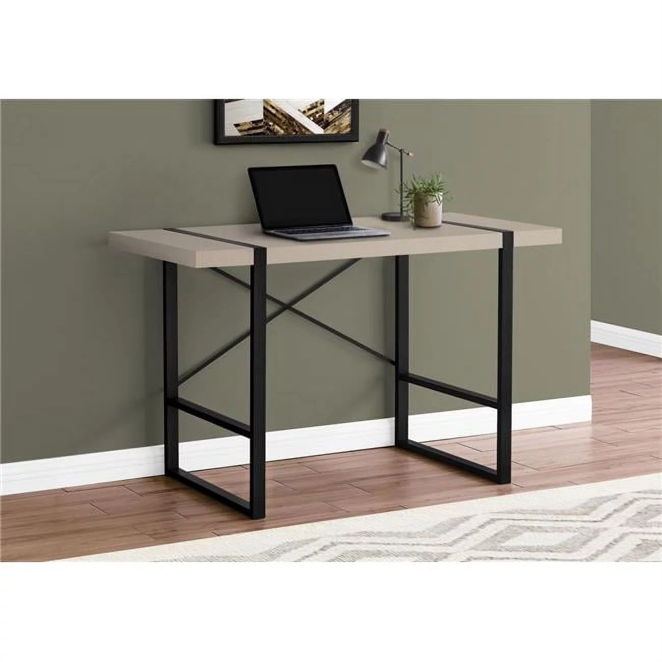 Monarch Specialties I 7659 48 in. Metal Computer Desk, Modern Taupe - Black