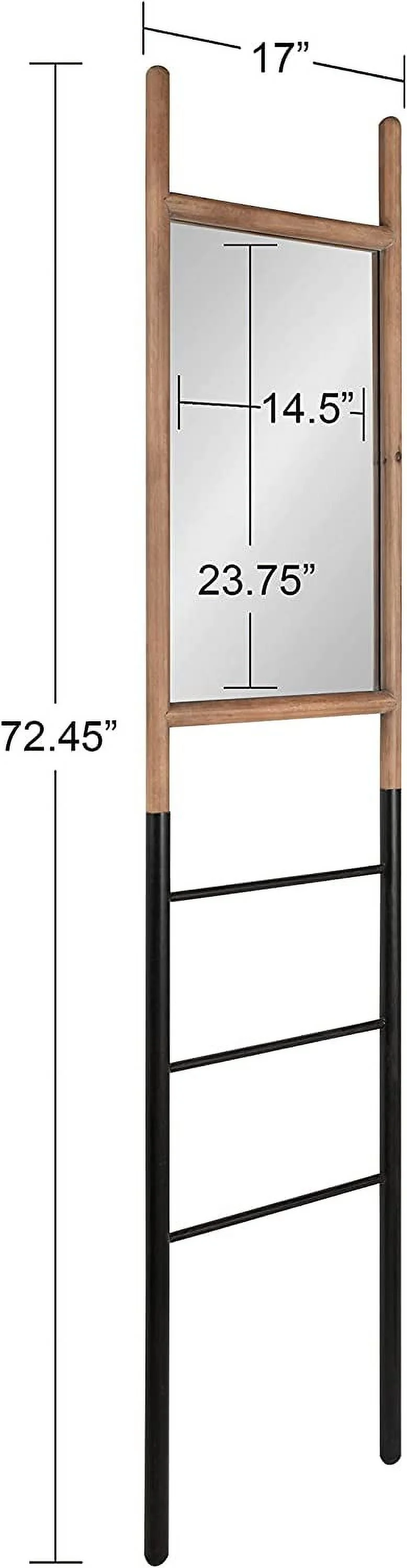 HYHBIBOOM Trygg Rustic Leaning Mirror  17"x 72.5"  Two-Tone Natural and Black Finish  Ladder-Inspired Farmhouse Mirror