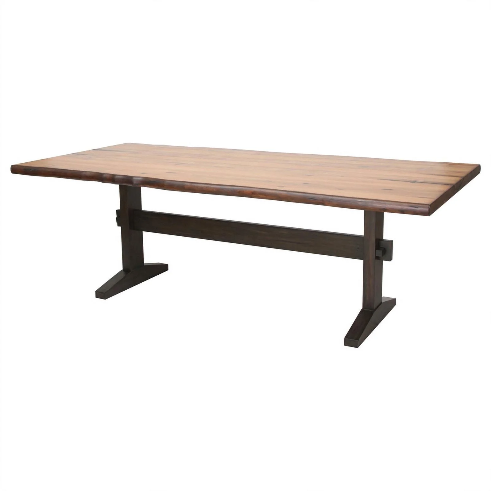 Pemberly Row Wood Live Edge Trestle Dining Table in Natural Honey and Espresso