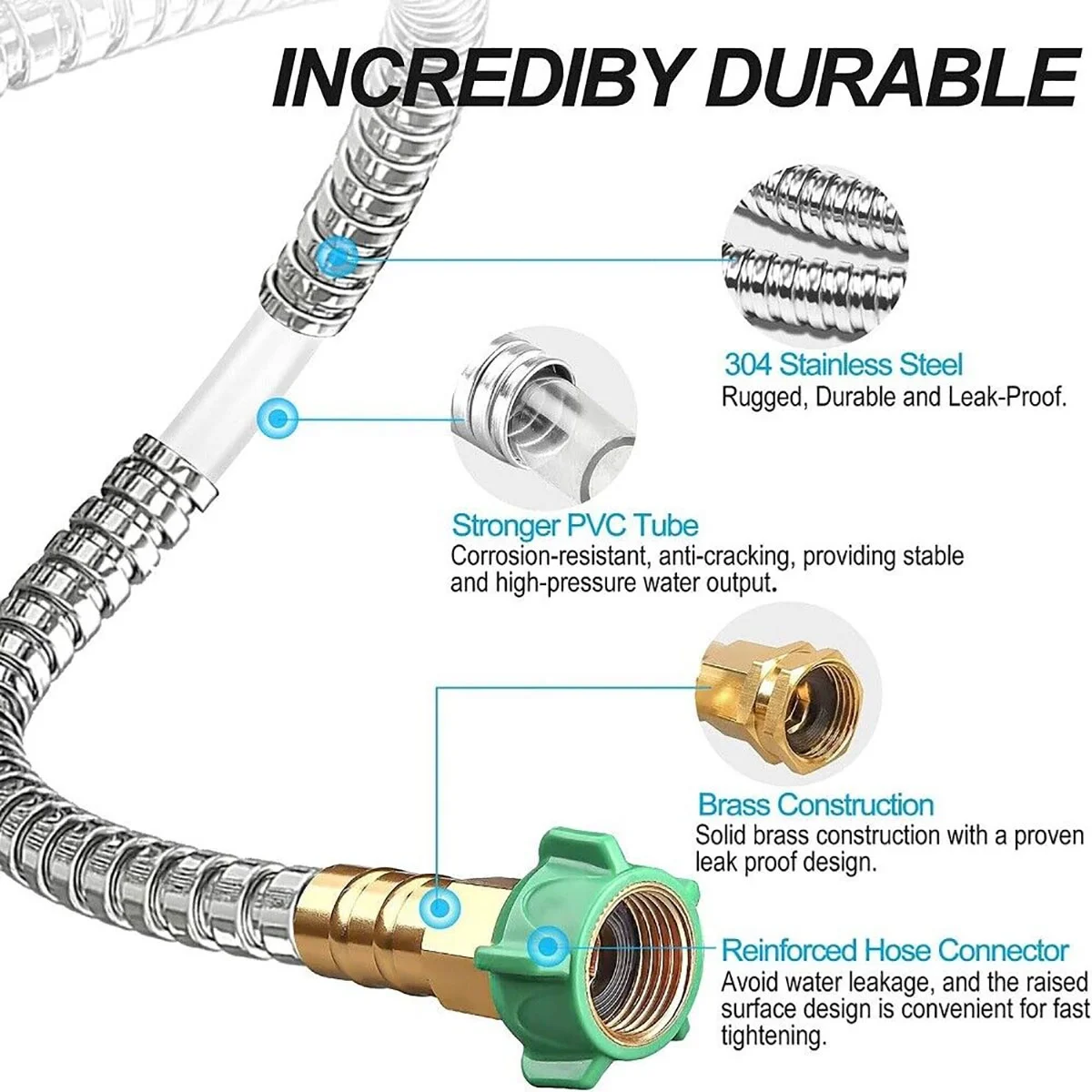 WSYW 50FT Stainless Steel Metal Garden Water Hose Pipe Flexible Lightweight