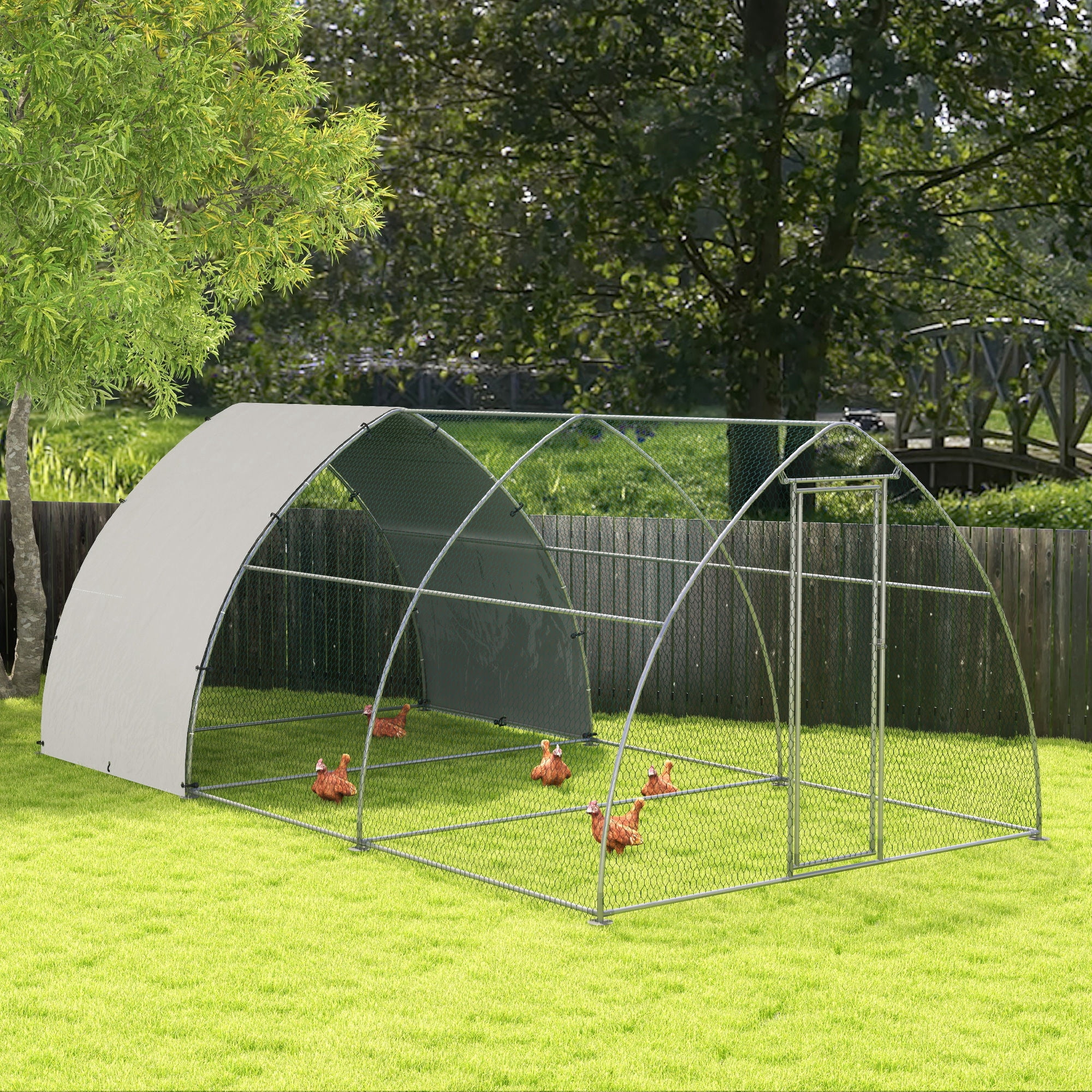PawHut Chicken Run with Cover for 14-18 Chickens, 10' x 18.4' x 7.2'