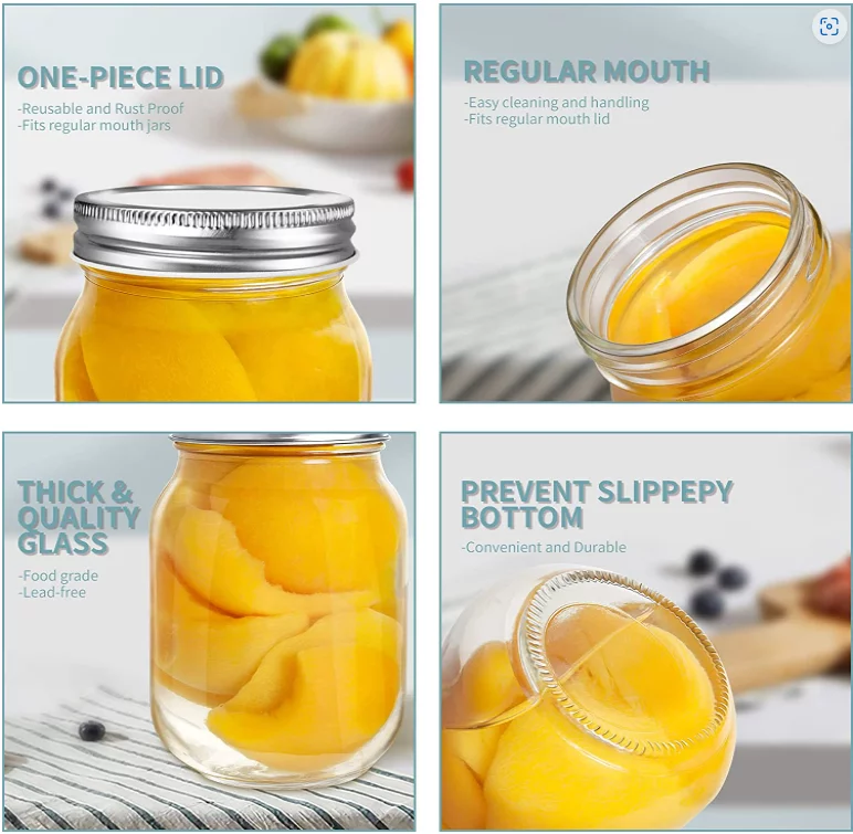 Mason Jars 16 OZ, Glass Regular Mouth Canning Jars with Silver Metal Airtight Lids for Sealing, Canning, Food Storage, 10 PACK