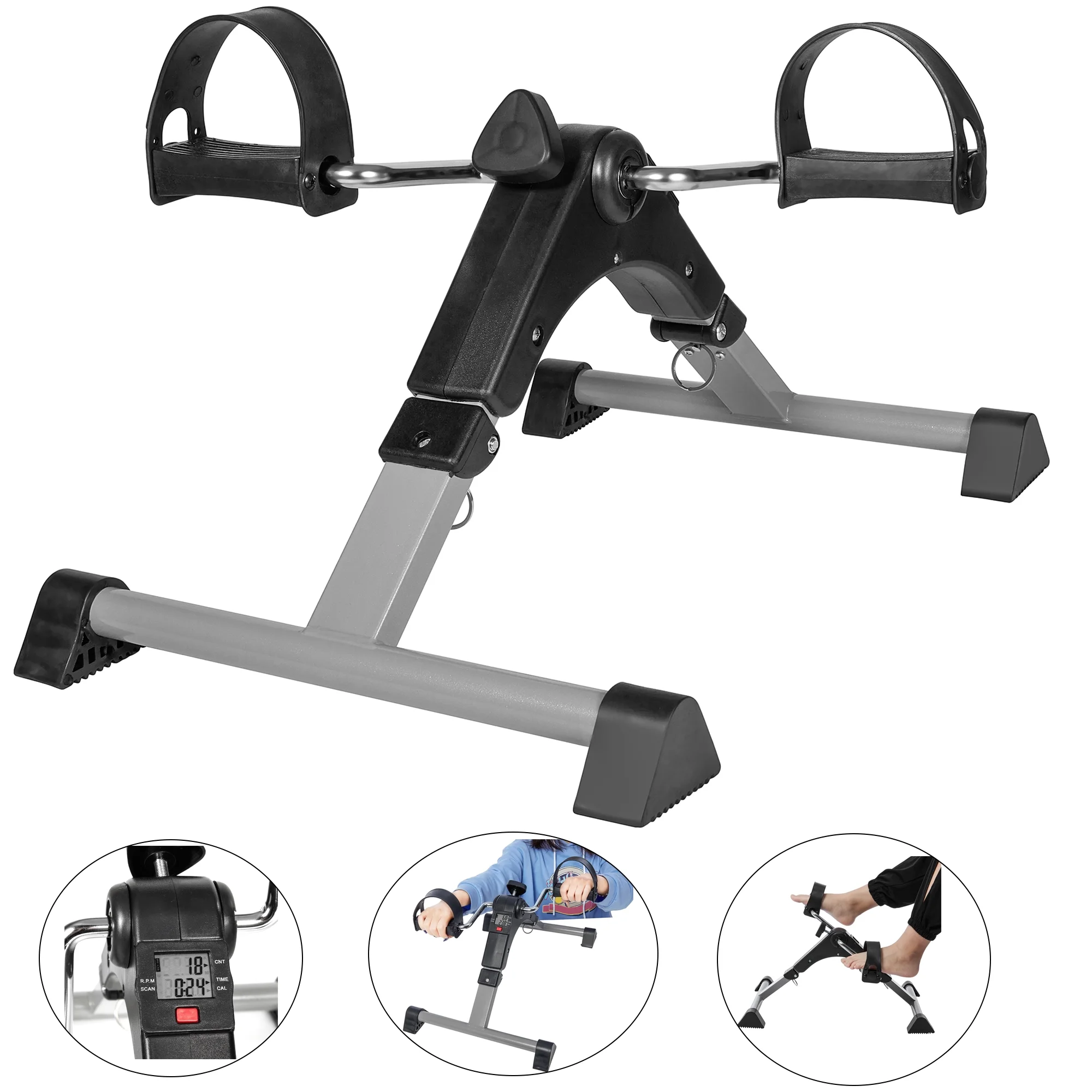 YouLoveIt Portable Pedal Exerciser Bike Foldable Exercise Bike Pedal Mini Exercise Bike Under Desk Pedal Exerciser Leg Arm Trainer with Calorie Counter