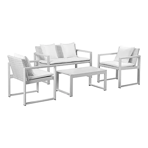 Pangea Home Chester 4-piece Aluminum Outdoor Sofa Set in White