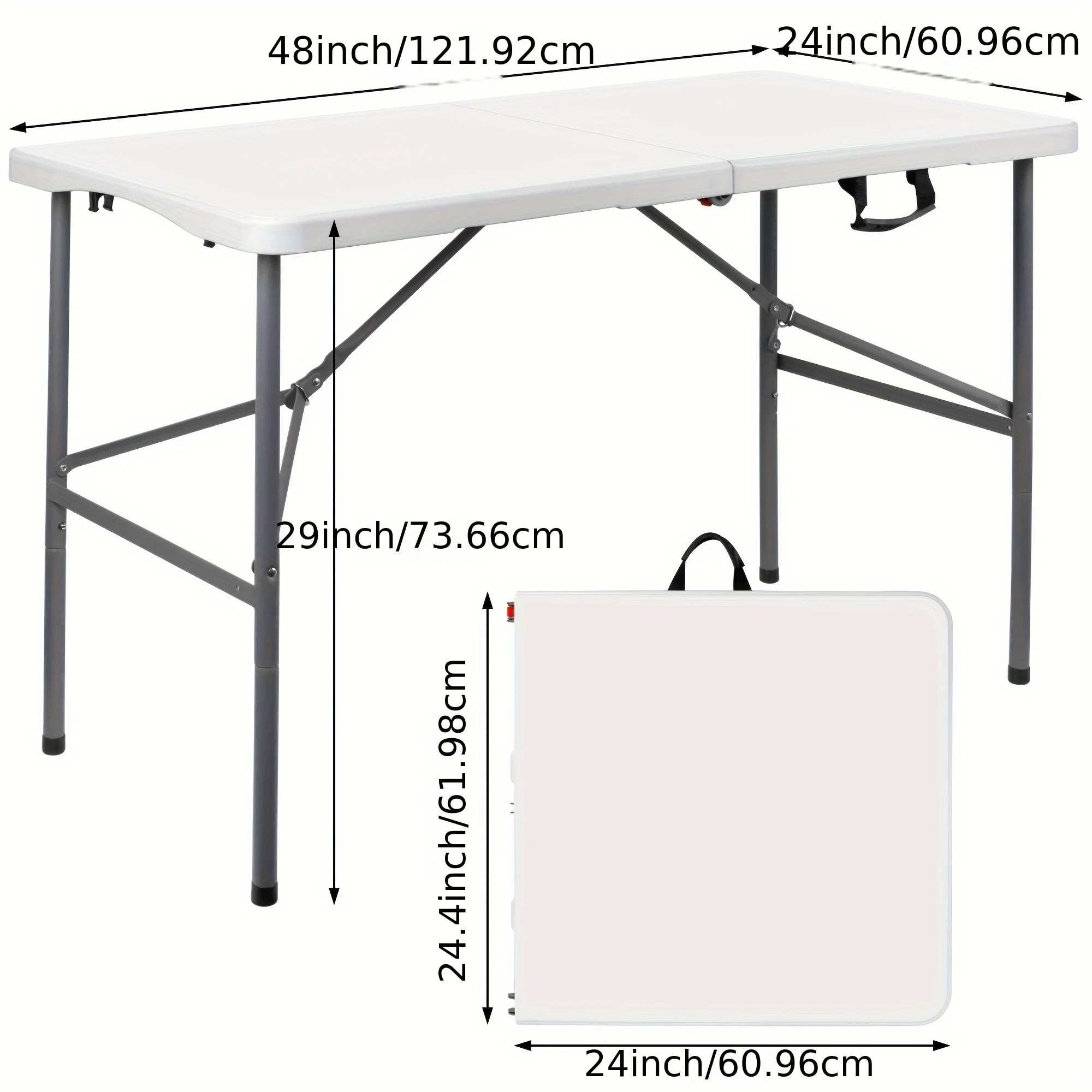 Portable Folding Table 4FT, Plastic Foldable Table with Carrying Handle, Outdoor Picnic Table Party Table for Camping, Wedding, Kitchen, Beach - White