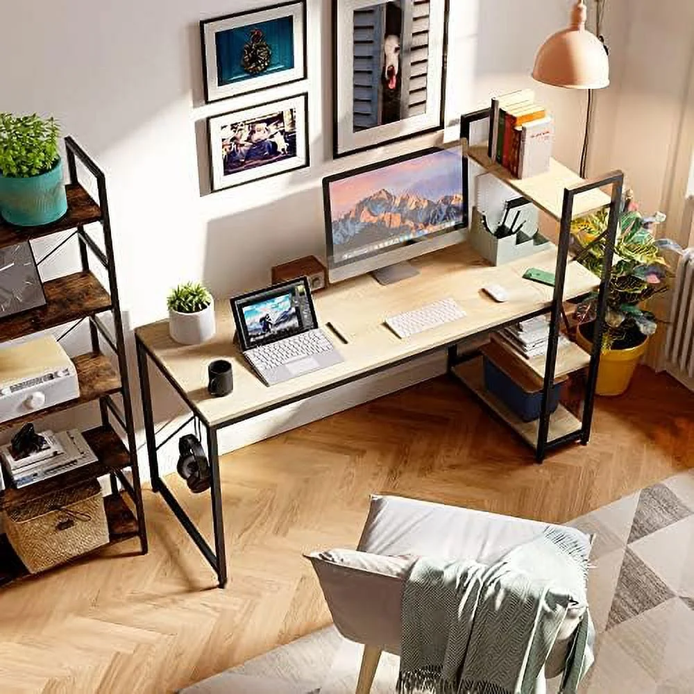 TJCGDTY Computer Desk with Shelves - 47 Inch Small Space Home Office Desks with Bookshelf for Study Writing and Work - Plenty Leg Room and Easy Assemble  Grained Black
