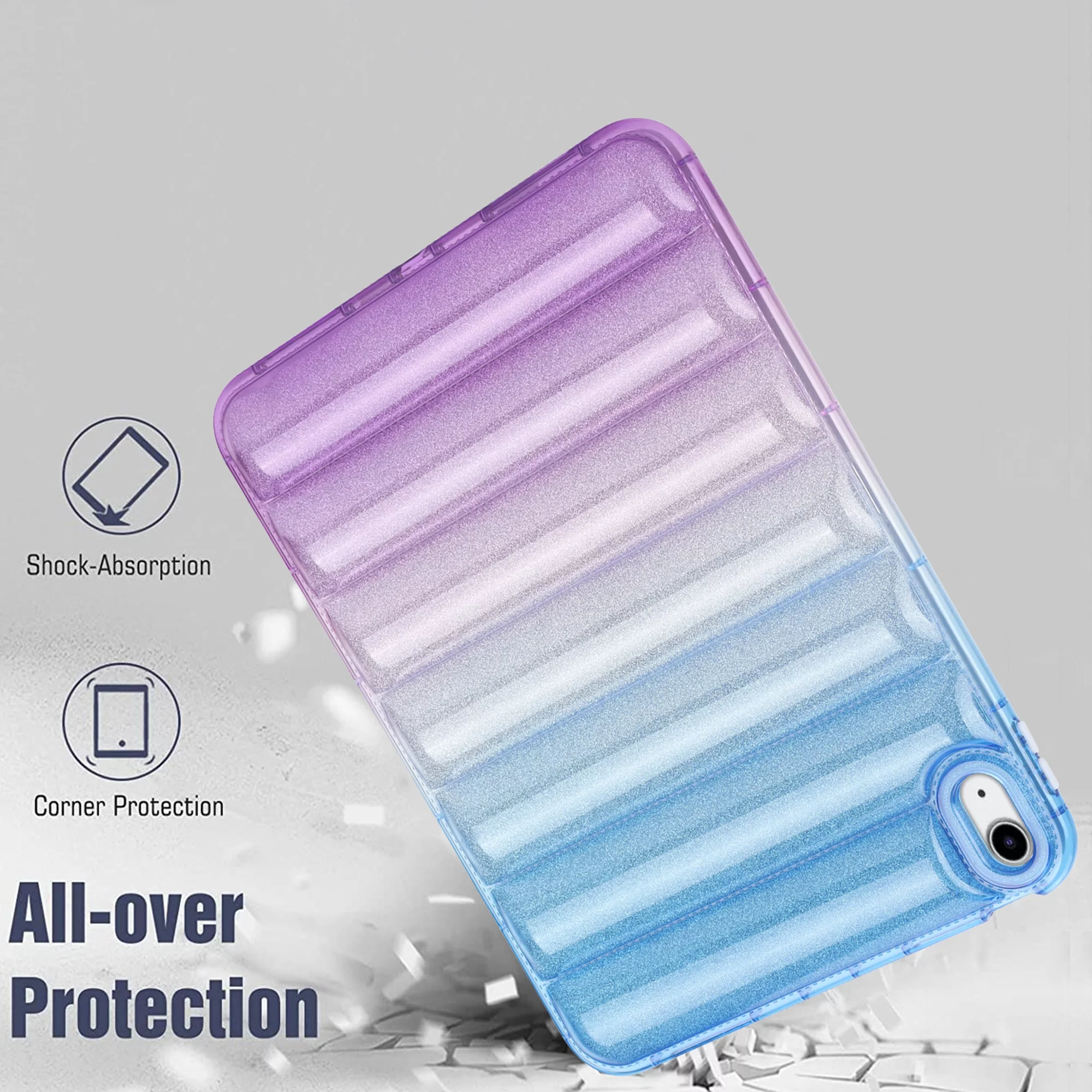 Dteck Puffy Case for iPad 10th Generation 10.9 Inch,Gradient Glitter Anti-Scratch Down Jacket Soft 3D Shockproof Case for 10.9 inch iPad 10th Gen 2022,Blue Purple