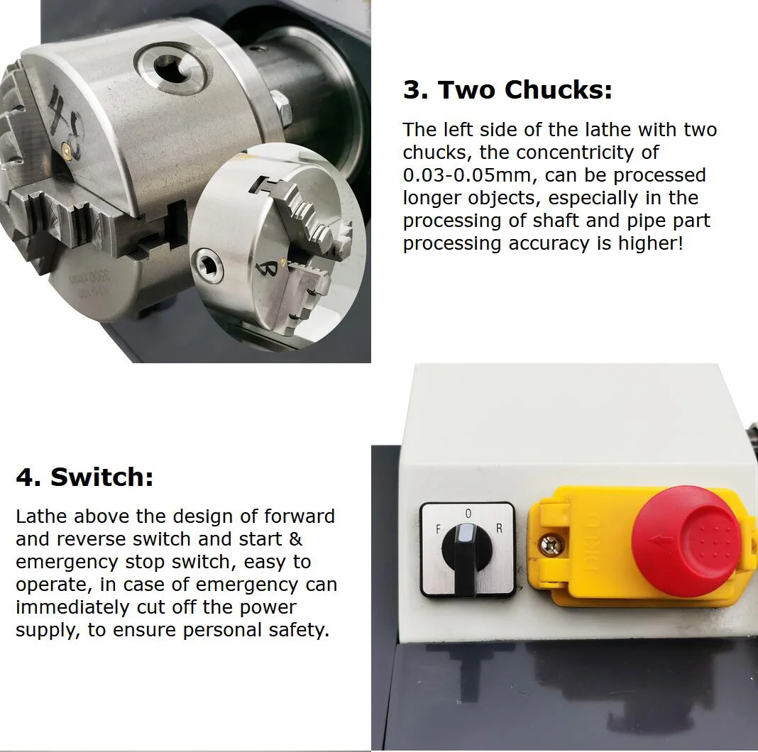 RC-210E Double Head Double Chuck Electronic Pulse Precision Metal Bench Lathe 8