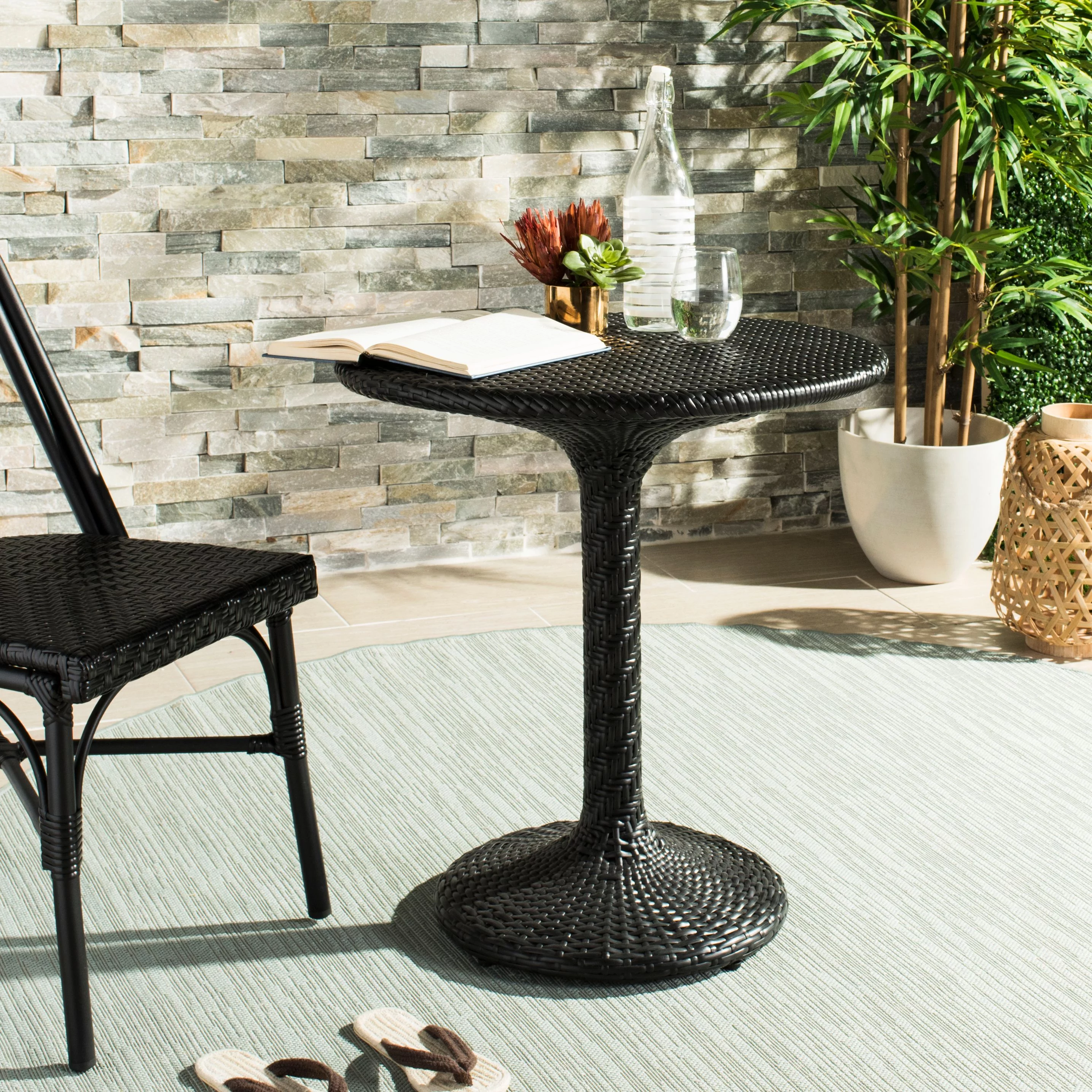 Safavieh Bilson Outdoor Patio Rattan Bistro Table - Black
