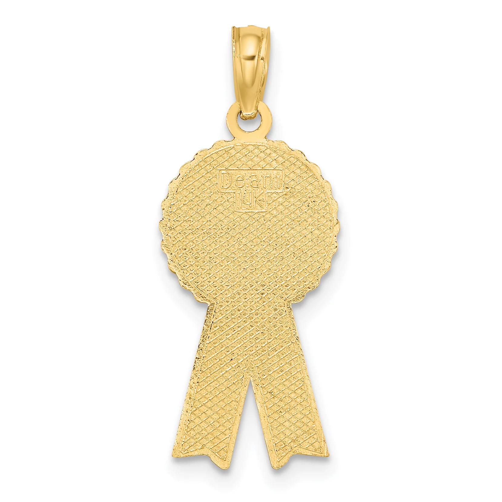 Carat in Karats 14K Yellow Gold Enamel Birthday Girl Pink Ribbon Pendant Charm (23.5mm x 10.7mm) With 14K Yellow Gold Lightweight Rope Chain Necklace 20''